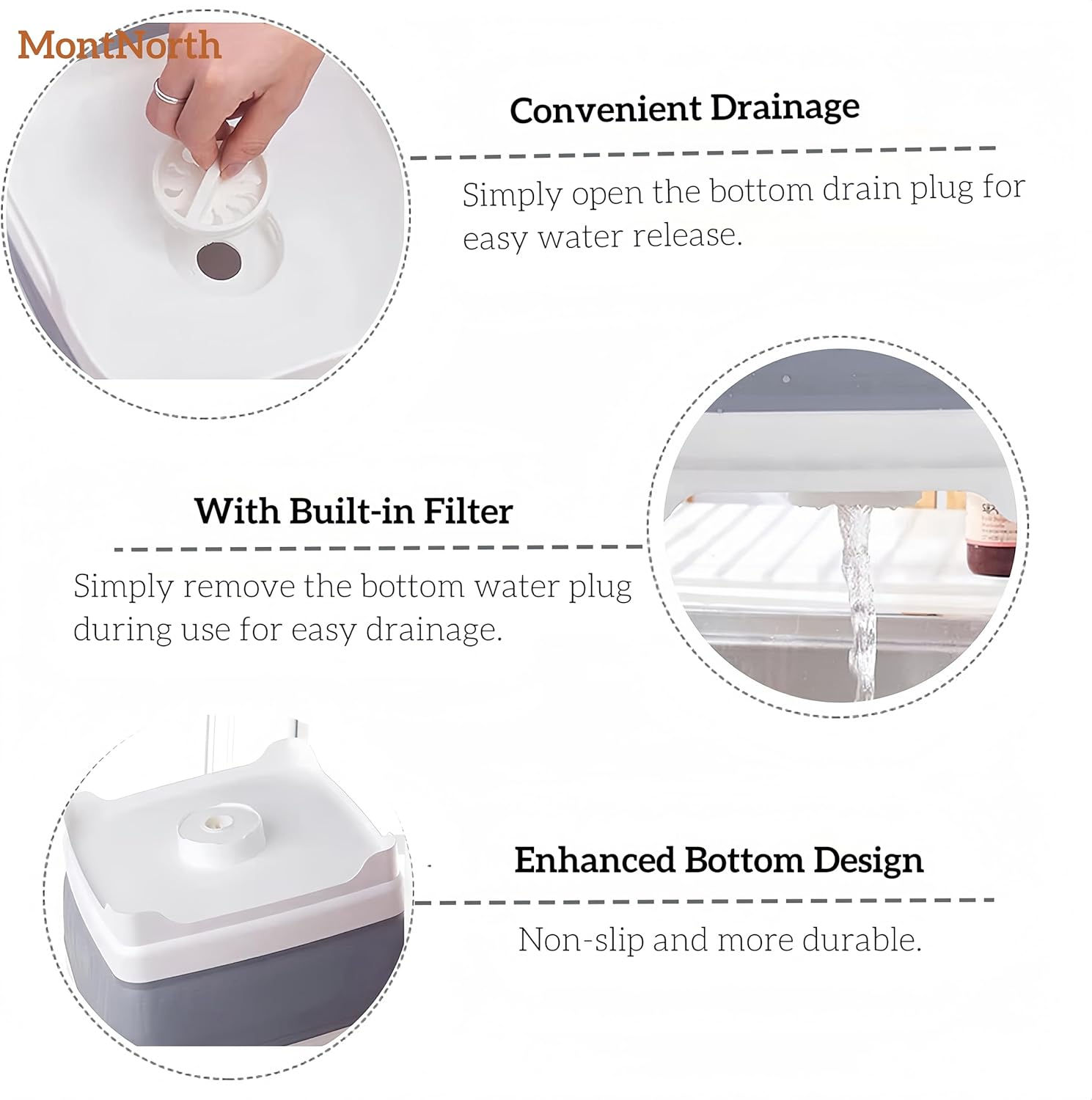 Collapsible Wash Basin 9L, Foldable Dish Tub with Drain Plug, Portable Collapsible Dish Basin, Camping Sink for Washing Dishes, Laundry & Kitchen Use,Gray