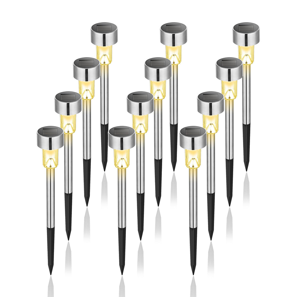 GIGALUMI Solar Lights Outdoor Waterproof, 12 Pack, Stainless Steel LED Solar Garden Lights for Patio, Lawn, Yard and Landscape, Cold White
