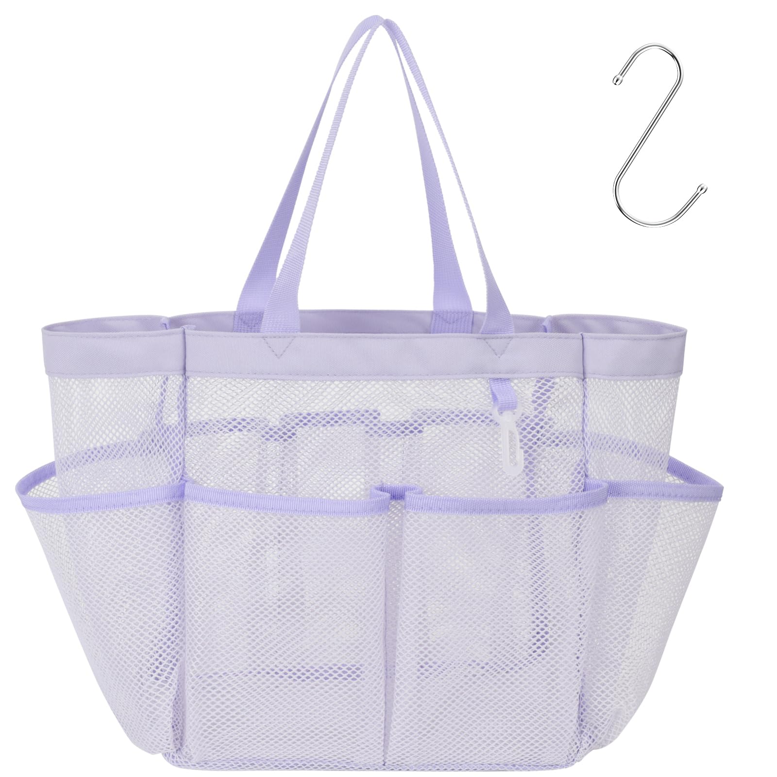 F-color Mesh Shower Caddy Portable, Upgrade Deeper 7 Pockets Shower Bag Basket Tote for College Dorm Room Toiletry Bathroom Essentials Gym Camp Quick Dry 2 handles with S Hook, Black