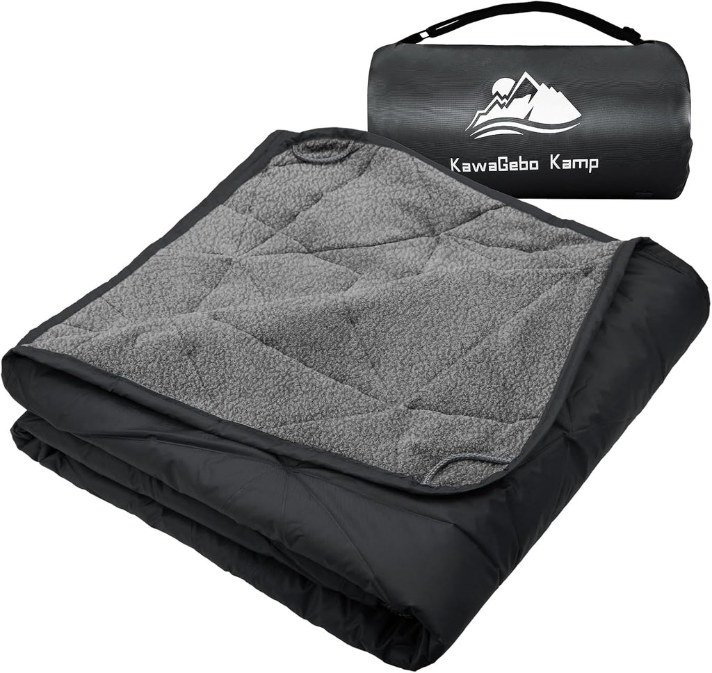 Outdoor Waterproof Blanket, Foldable Fleece Stadium Blanket for Outdoor Sports Event, Camping, Car, Pet, Picnics - Windproof, Wearable, Machine Washable 80" x 58" (Black Gray)