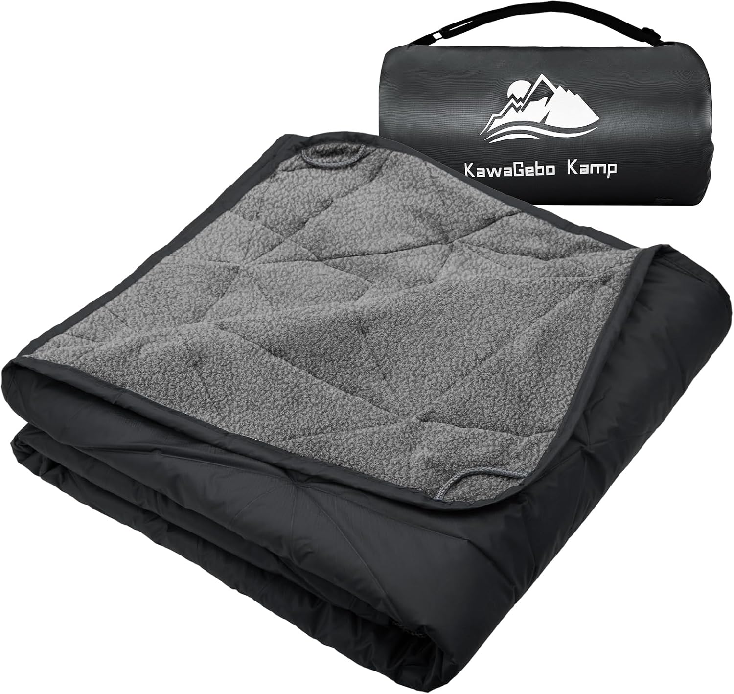 Outdoor Waterproof Blanket, Foldable Fleece Stadium Blanket for Outdoor Sports Event, Camping, Car, Pet, Picnics - Windproof, Wearable, Machine Washable 80" x 58" (Black Gray)