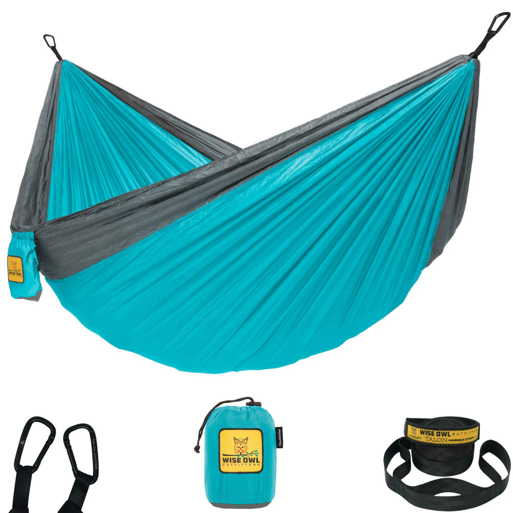 Wise Owl Outfitters Camping Hammock – 500lbs Portable Hammock with Tree Straps - Travel, Backpacking, Hiking, Outdoors Camping Gear - Single or Double