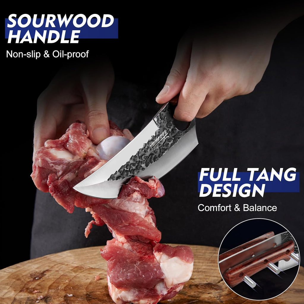 3PCS Butcher Knife Set, Hand Forged Serbian Chef Knives & Meat Cleaver & Viking Knives, Meat Cutting Kitchen Knife Set for Home, Outdoor Cooking, Camping BBQ Gift Idea Men