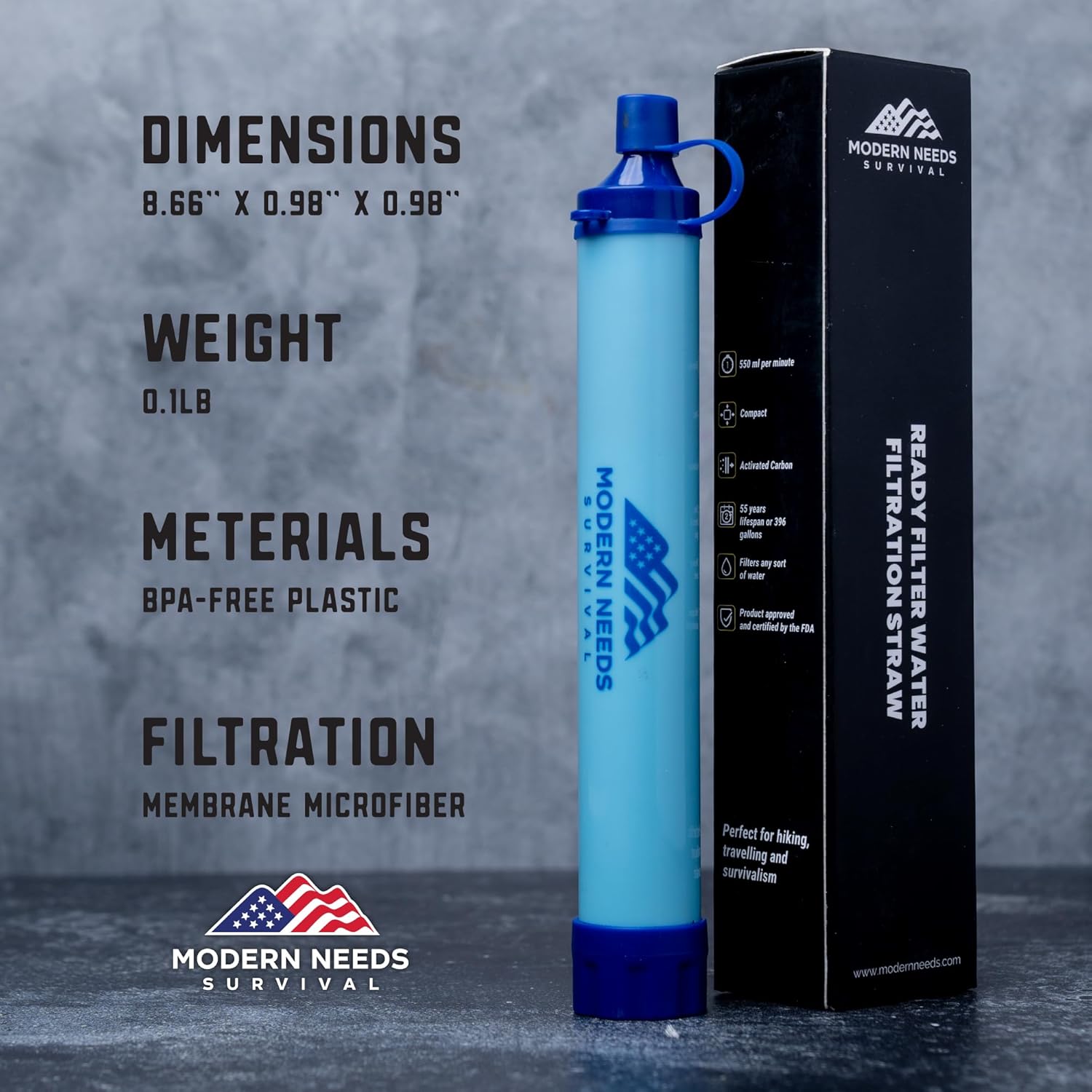 MODERN NEEDS Ready Filter Personal Water Filter Straw | Backpacking Water Filter for Hiking & Camping | Portable Water Purifier Camping | Emergency Survival Gear & Camping Survival Kit
