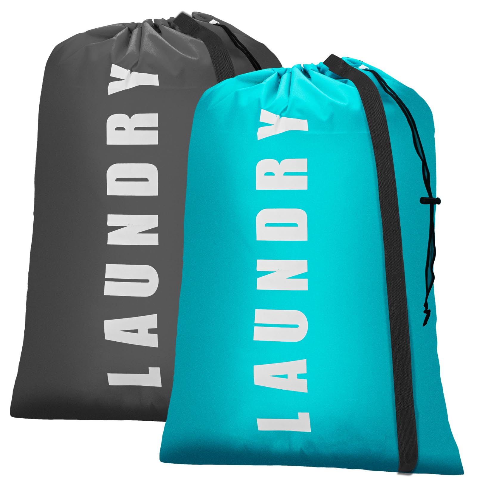 Laundry Bag,2 Pack Travel Laundry Bags for Dirty Clothes,Large Laundry Bags for Camping & Traveling,Dirty Clothes Travel Bag,24" x 36" (Cyan + Gray)
