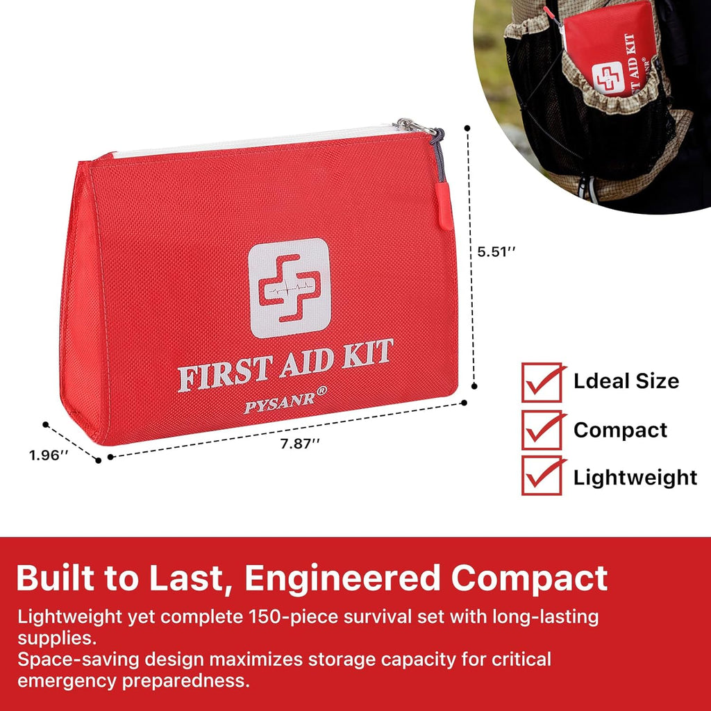 Small First Aid Kit, 150 Piece with Foil Blanket & Scissors, Mini First Aid Bag for Emergency, Home, Camping, Travel, Sports, Office, Outdoor, Car, School