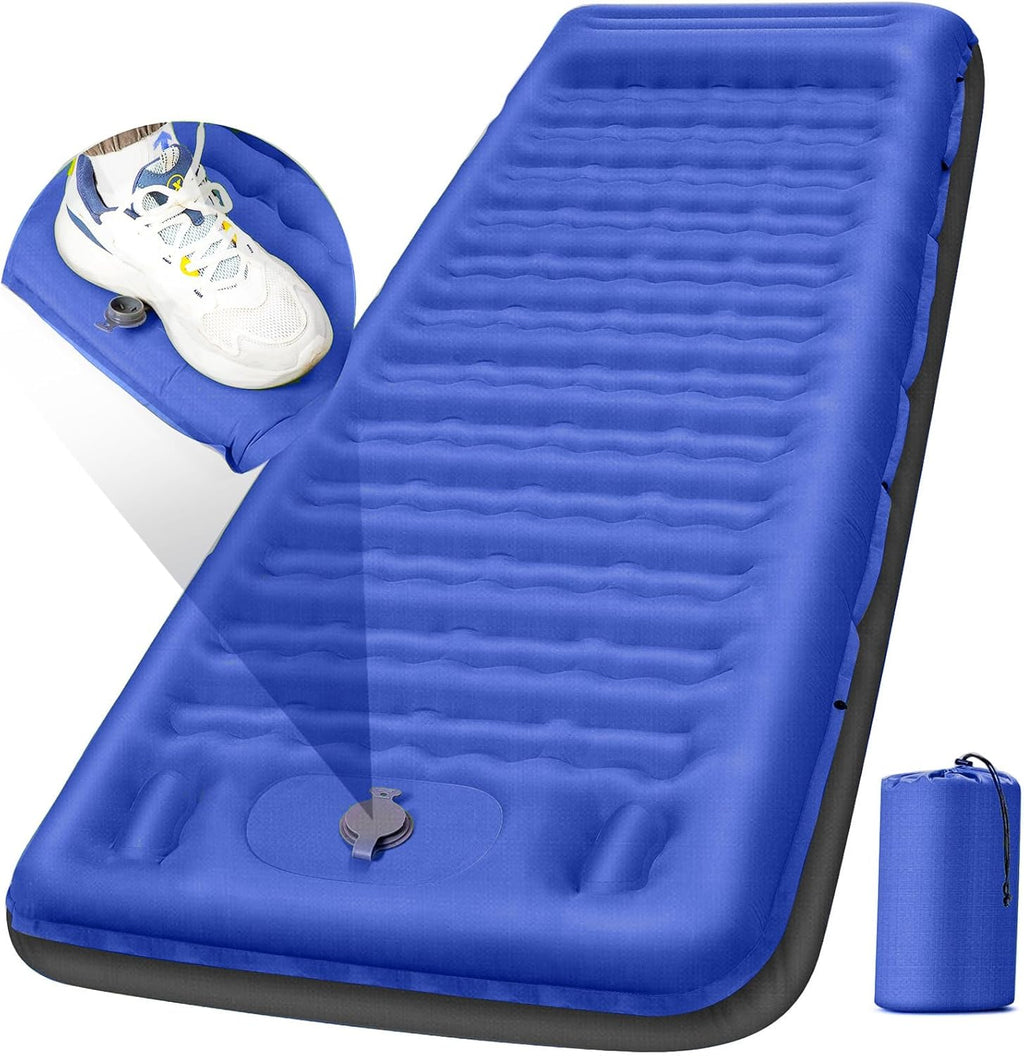 Camping Sleeping Pad, Extra Thick 5 Inch Camping Mat with Pillow Built-in Foot Pump Inflatable Sleeping Pads Compact for Camping Backpacking Hiking Traveling Tent