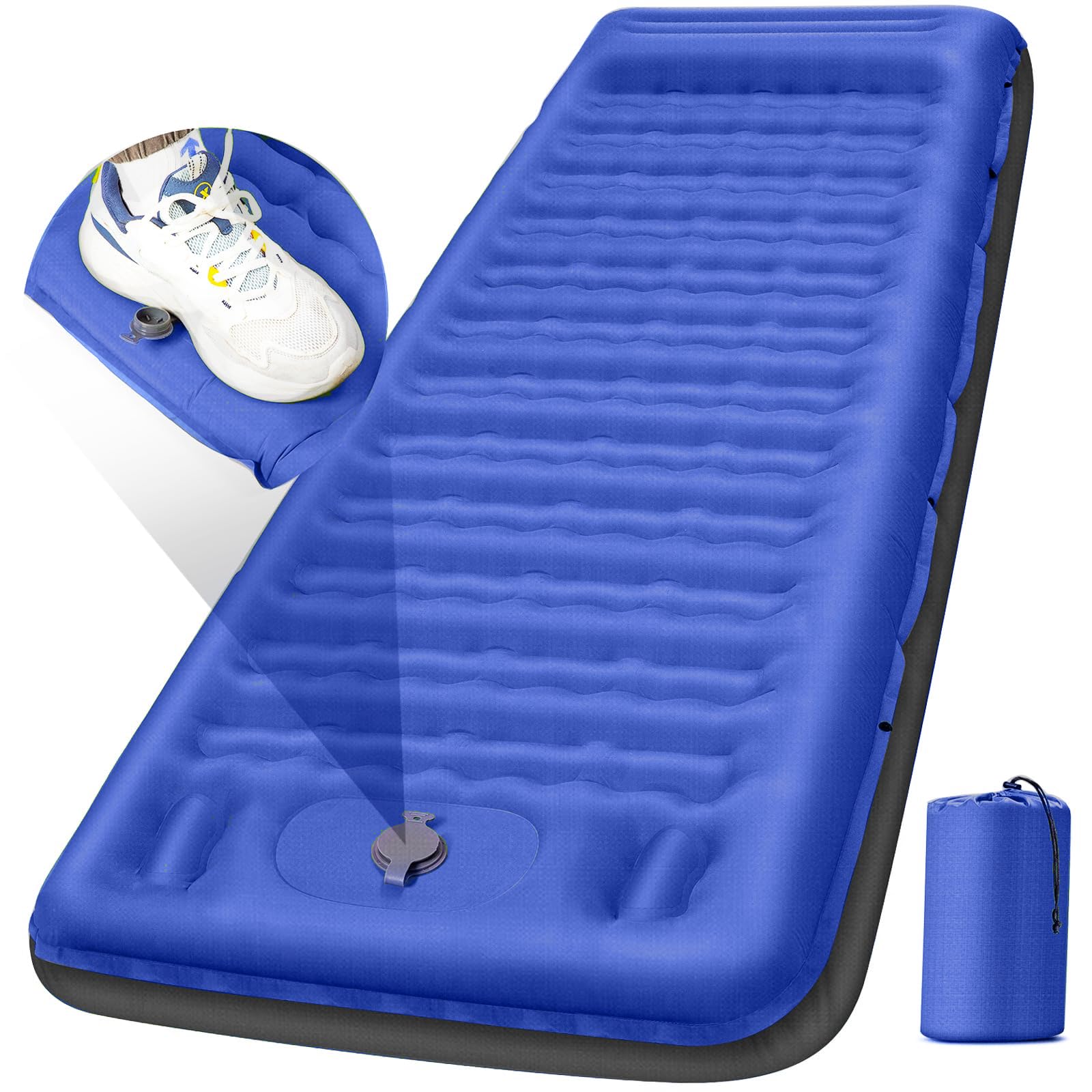 Camping Sleeping Pad, Extra Thick 5 Inch Camping Mat with Pillow Built-in Foot Pump Inflatable Sleeping Pads Compact for Camping Backpacking Hiking Traveling Tent