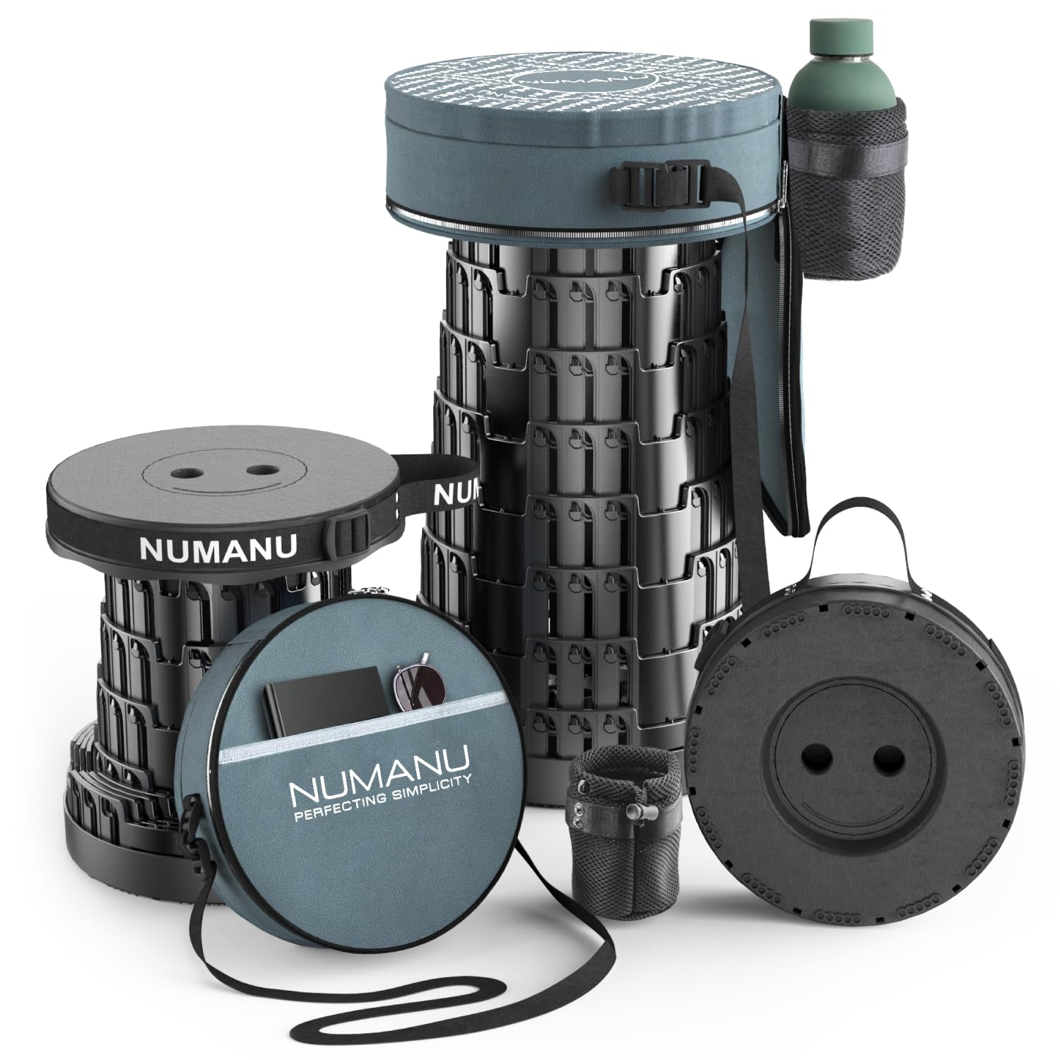 NUMANU 2025 Upgraded Square Collapsible Stool & 3IN1 Cushioned Carry Bag, Adjustable Height Folding Stool, Telescopic Camping Chair Retractable Seat or Footrest for Outdoors & Travel, 18" Max 620lbs