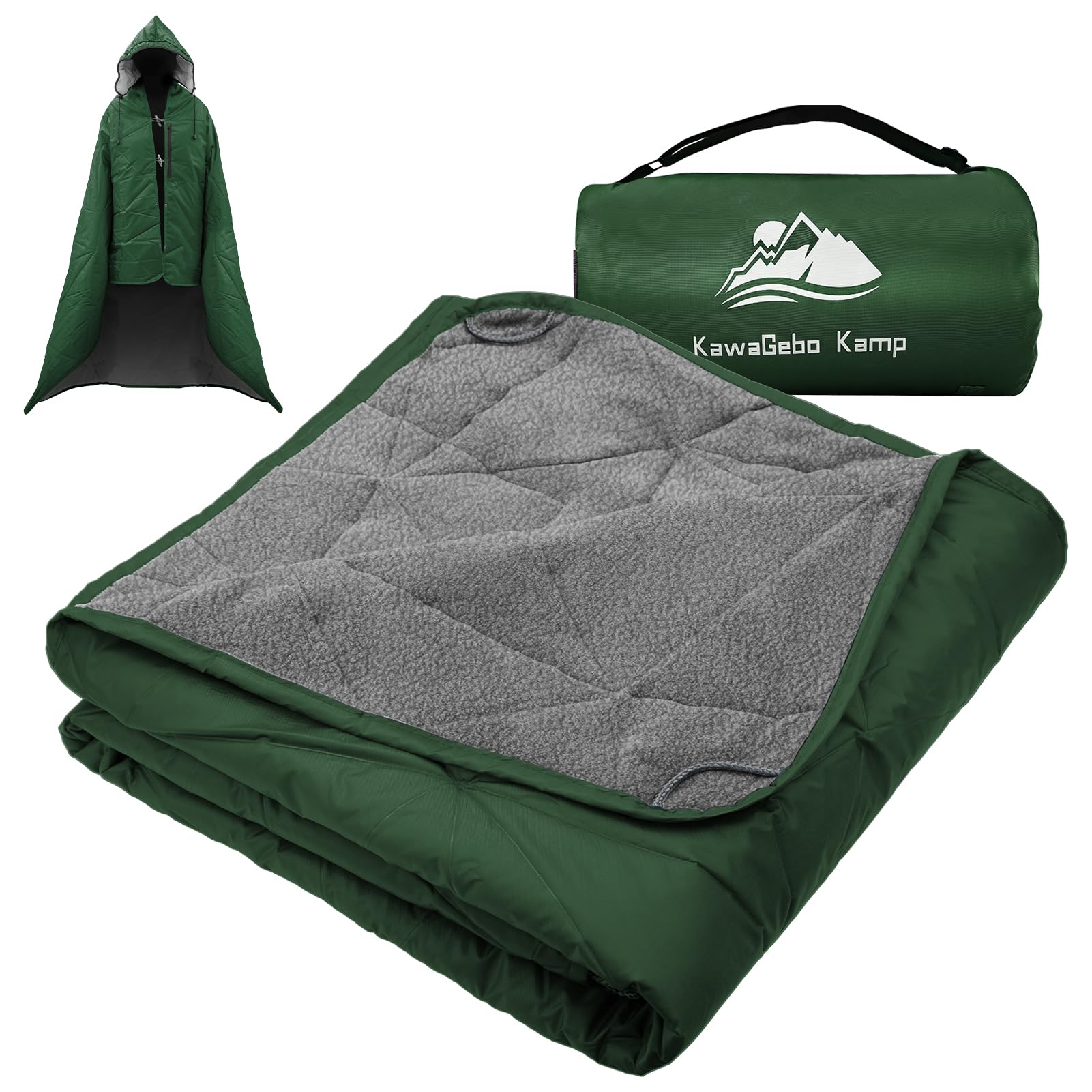 Outdoor Waterproof Blanket, Foldable Fleece Stadium Blanket for Outdoor Sports Event, Camping, Car, Pet, Picnics - Windproof, Wearable, Machine Washable 80" x 58" (Black Gray)