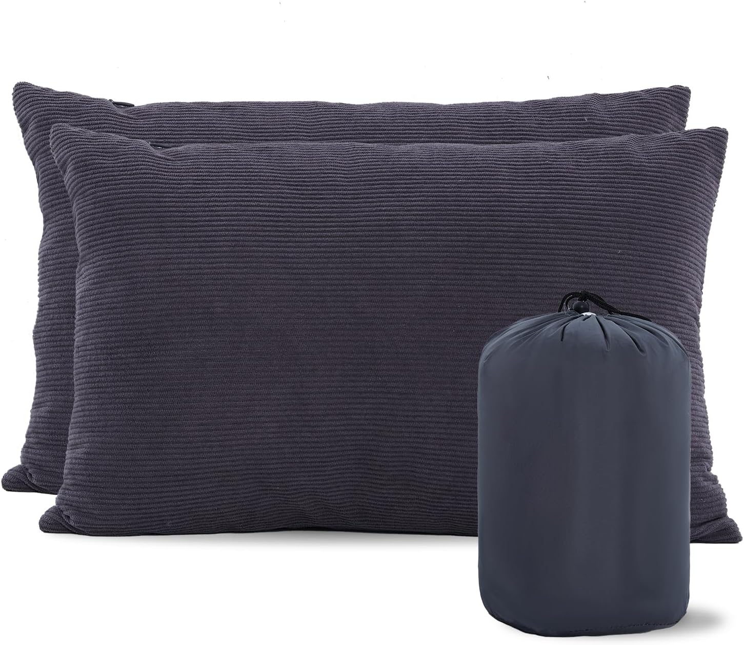 MOON LENCE Camping Pillows 2 Pack, Compressible Camp Pillow with Washable Cover & Carry Bag, Plush Filled Backpacking Pillow for Hiking, Travel, Sleeping 12"x16" Grey