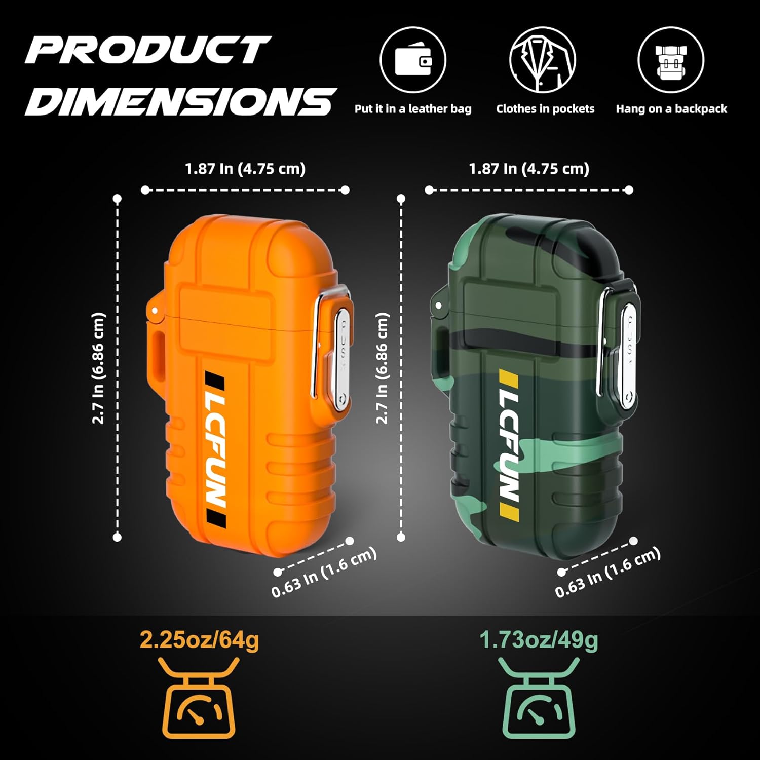 LcFun 2 Pack Waterproof Outdoor Lighter, Windproof Torch Lighters Butane Refillable, Electric Dual Arc Plasma Lighter USB Rechargeable, Tactical Survival Gear Gadgets for Men for Camping, Hiking