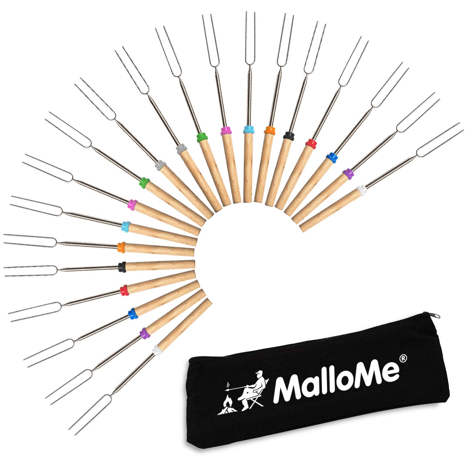 MalloMe Smores Sticks for Fire Pit Long - Marshmallow Roasting Sticks Smores Kit - Smore Skewers Hot Dog Fork Campfire Cooking Equipment, Camping Essentials S'mores Gear Outdoor Accessories 32" 5 Pack