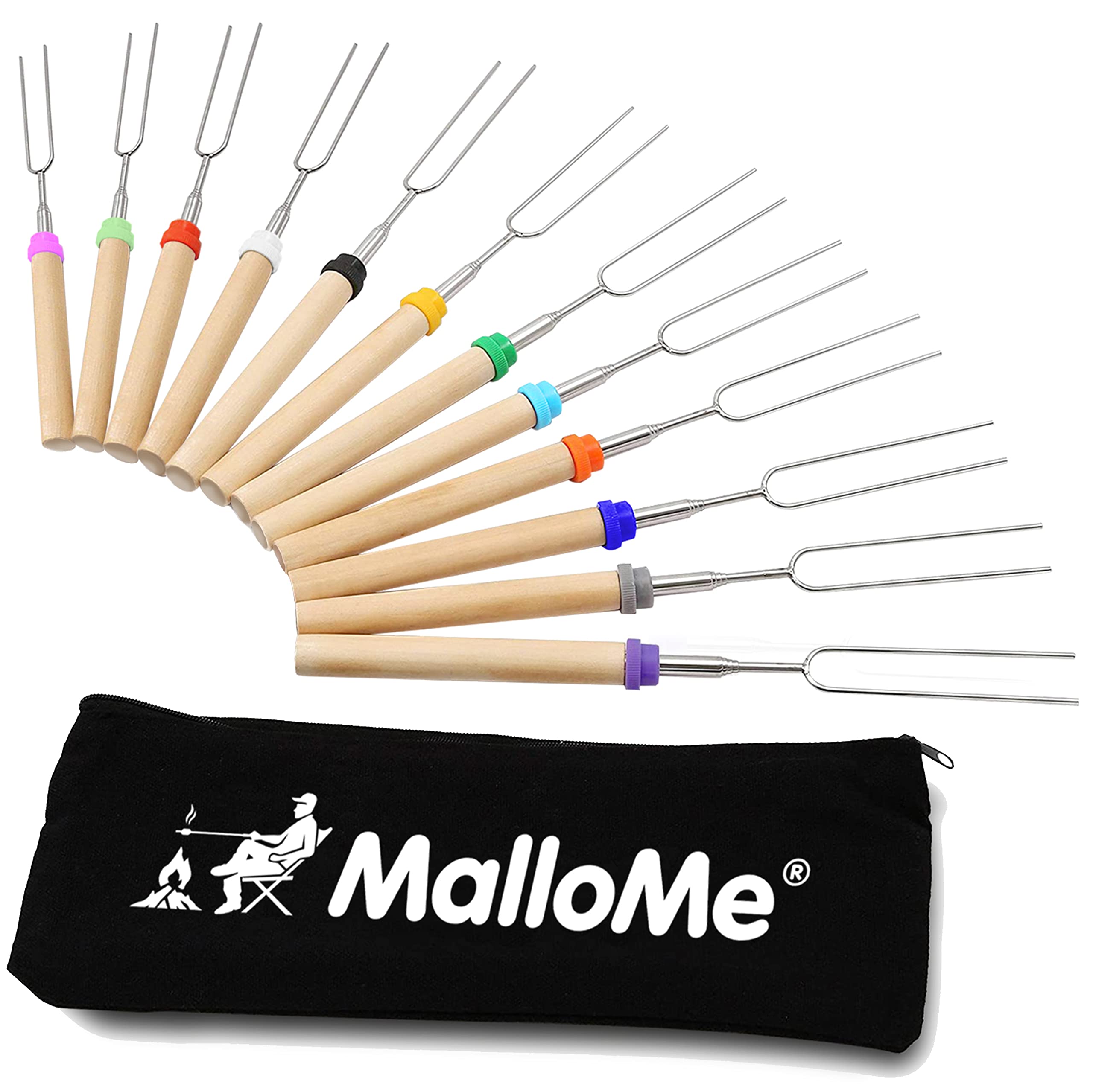 MalloMe Smores Sticks for Fire Pit Long - Marshmallow Roasting Sticks Smores Kit - Smore Skewers Hot Dog Fork Campfire Cooking Equipment, Camping Essentials S'mores Gear Outdoor Accessories 32" 5 Pack