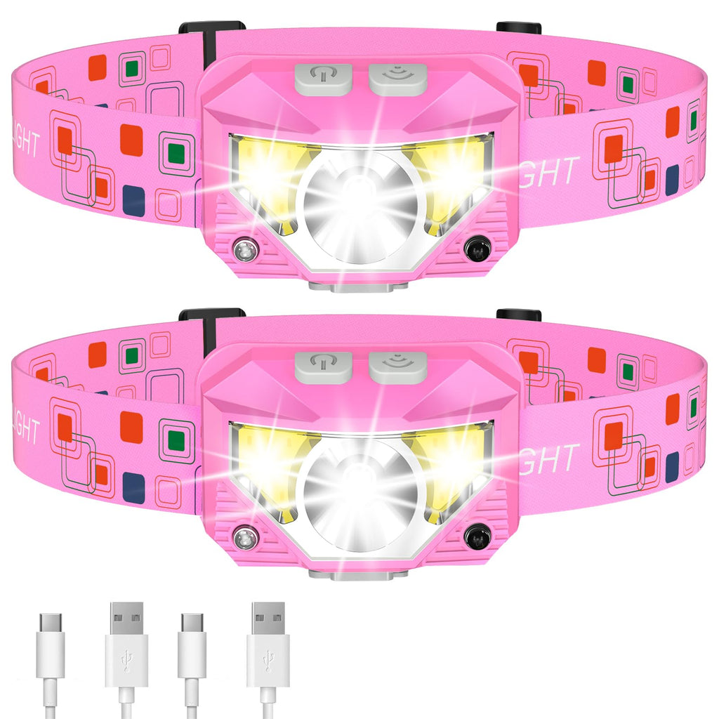 LHKNL Headlamp Flashlight, Lumen Ultra-Light Bright LED Rechargeable Headlight with White Red Light, 2-Pack Waterproof Motion Sensor Head Lamp,8 Modes for Outdoor Camping Running Hiking Fishing