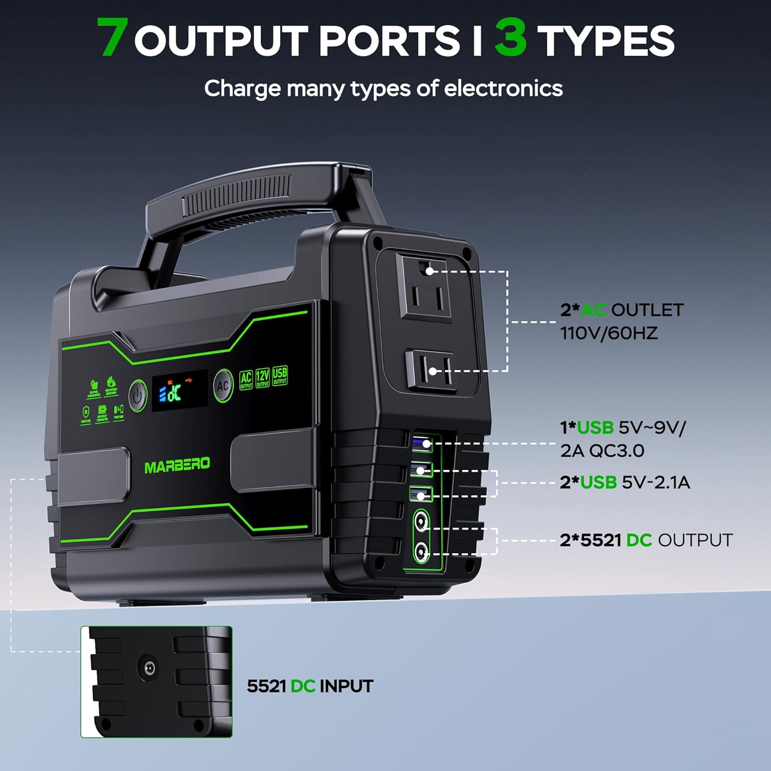 MARBERO Solar Powered Generator 155Wh with 30W Foldable Solar Panels 100W AC Output Lithium Battery Portable Power Station with AC DC and USB Outputs for Camping Emergency Home Backup Blackout Hiking