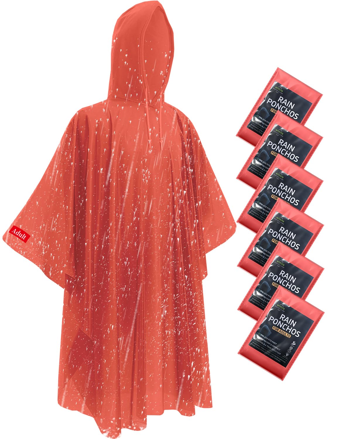 Hitituto Rain Ponchos for Adults - Extra Long Emergency Poncho with Hood, 6/12/24 Family Pack Raincoat, Home Survival Kits