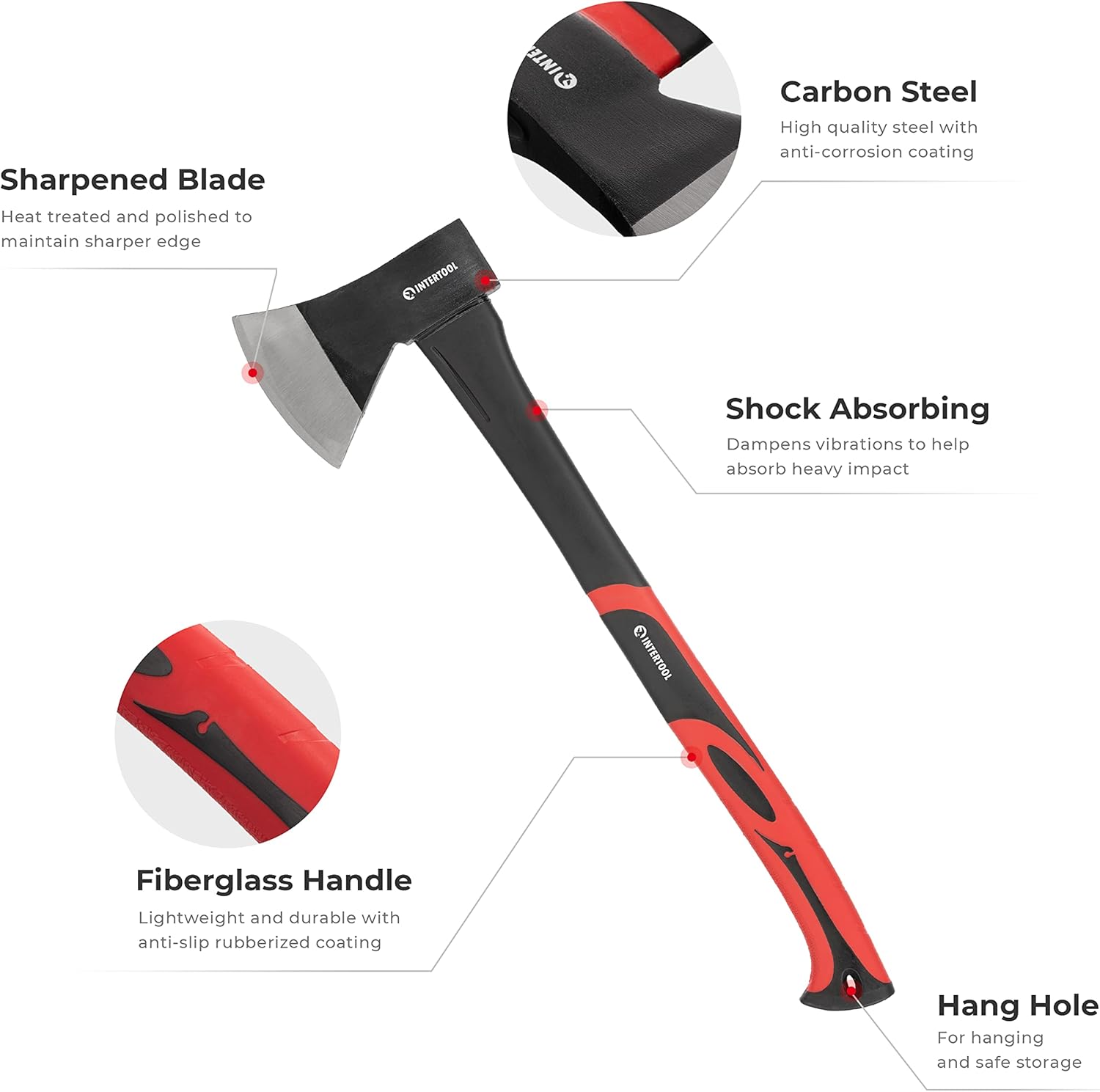 INTERTOOL 24-Inch Chopping Axe | Medium Size Felling Ax for Wood Splitting & Camping | Shock Absorbing Fiberglass Handle with Sheath | HT-0263