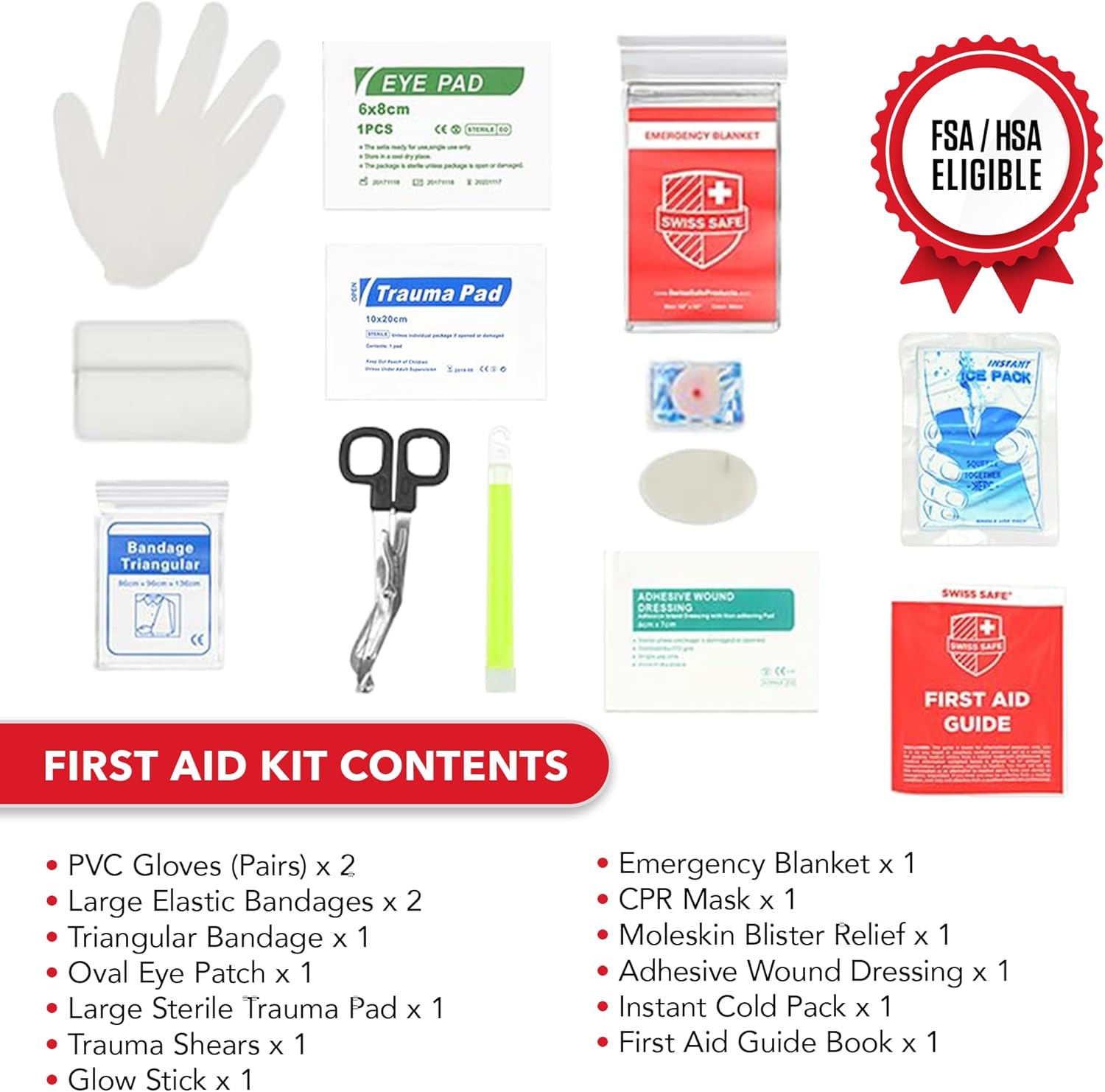 Swiss Safe 2-in-1 First Aid Kit for Car, Travel & Home, Businesses - Bonus Mini Kit for Medical Emergency Aid, Survival, Camping - FSA & HSA Eligible - 348 Pcs, Large Hardcase FAK