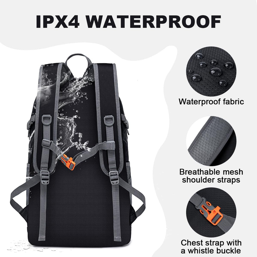 MIYCOO Backpack - Ultra Lightweight Packable Backpack for Travel Camping, 45L Hiking Back Pack Waterproof Foldable Daypack for Men Women Black