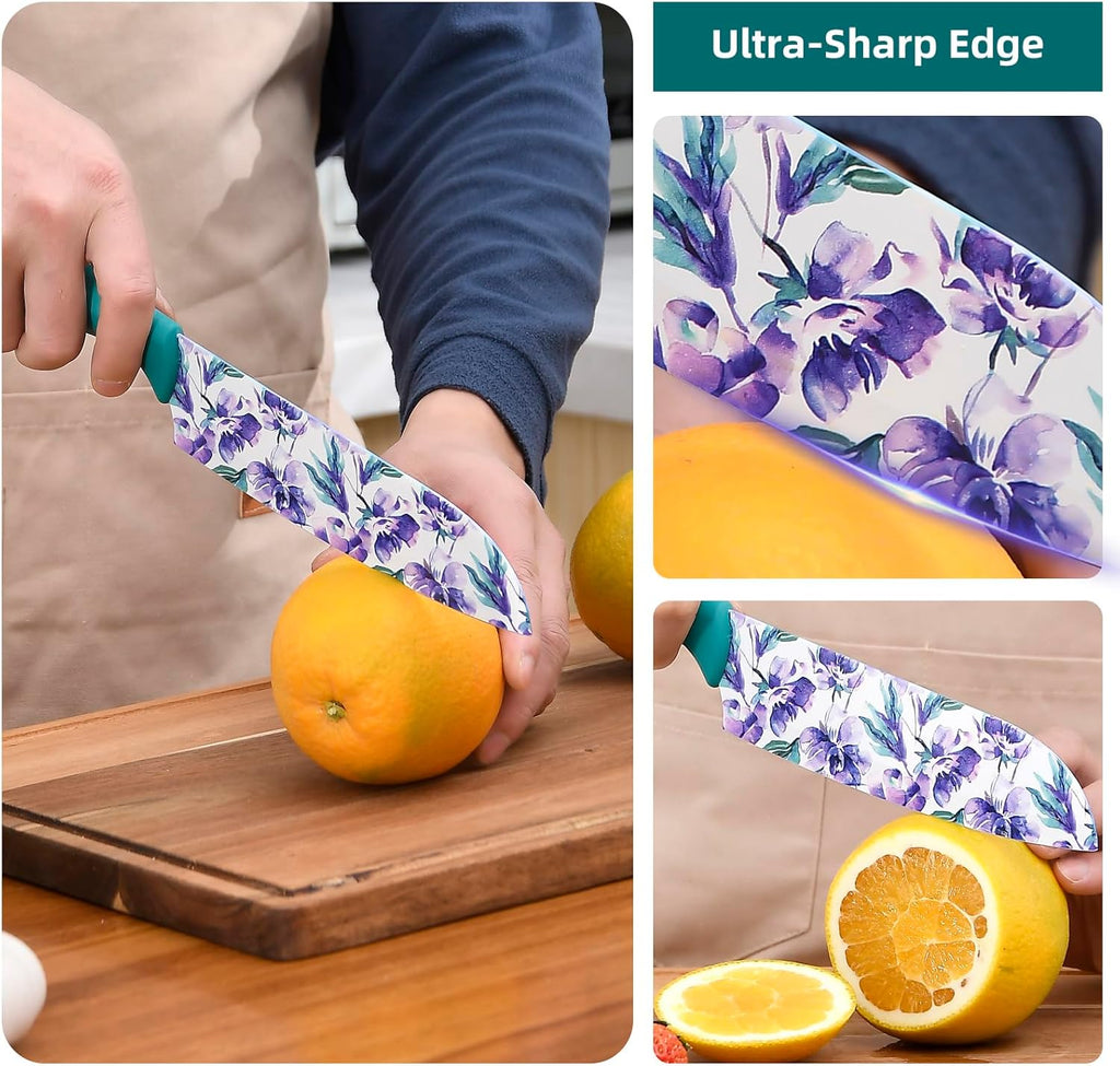 UPTRUST Knife Set, 12-piece Kitchen Knife Set Nonstick Coated, Professional Kitchen Cutlery Set for Chef, Cooking, Camping, Outdoor, Gift