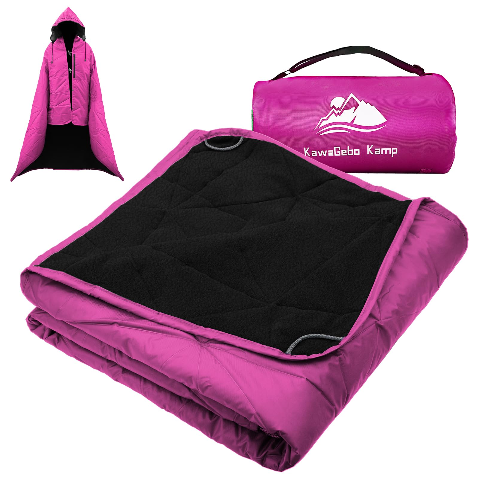 Outdoor Waterproof Blanket, Foldable Fleece Stadium Blanket for Outdoor Sports Event, Camping, Car, Pet, Picnics - Windproof, Wearable, Machine Washable 80" x 58" (Black Gray)