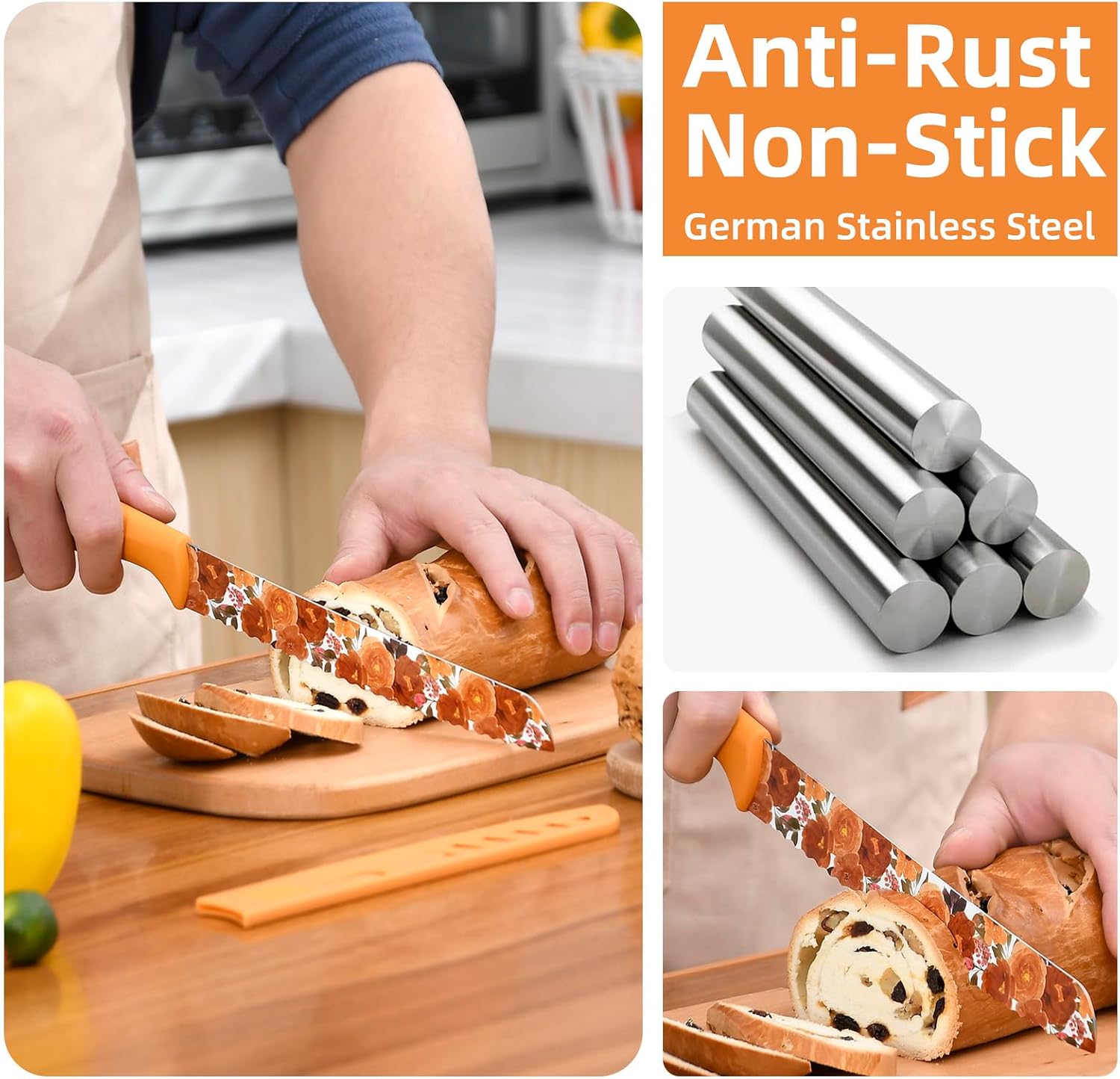 UPTRUST Knife Set, 12-piece Kitchen Knife Set Nonstick Coated, Professional Kitchen Cutlery Set for Chef, Cooking, Camping, Outdoor, Gift