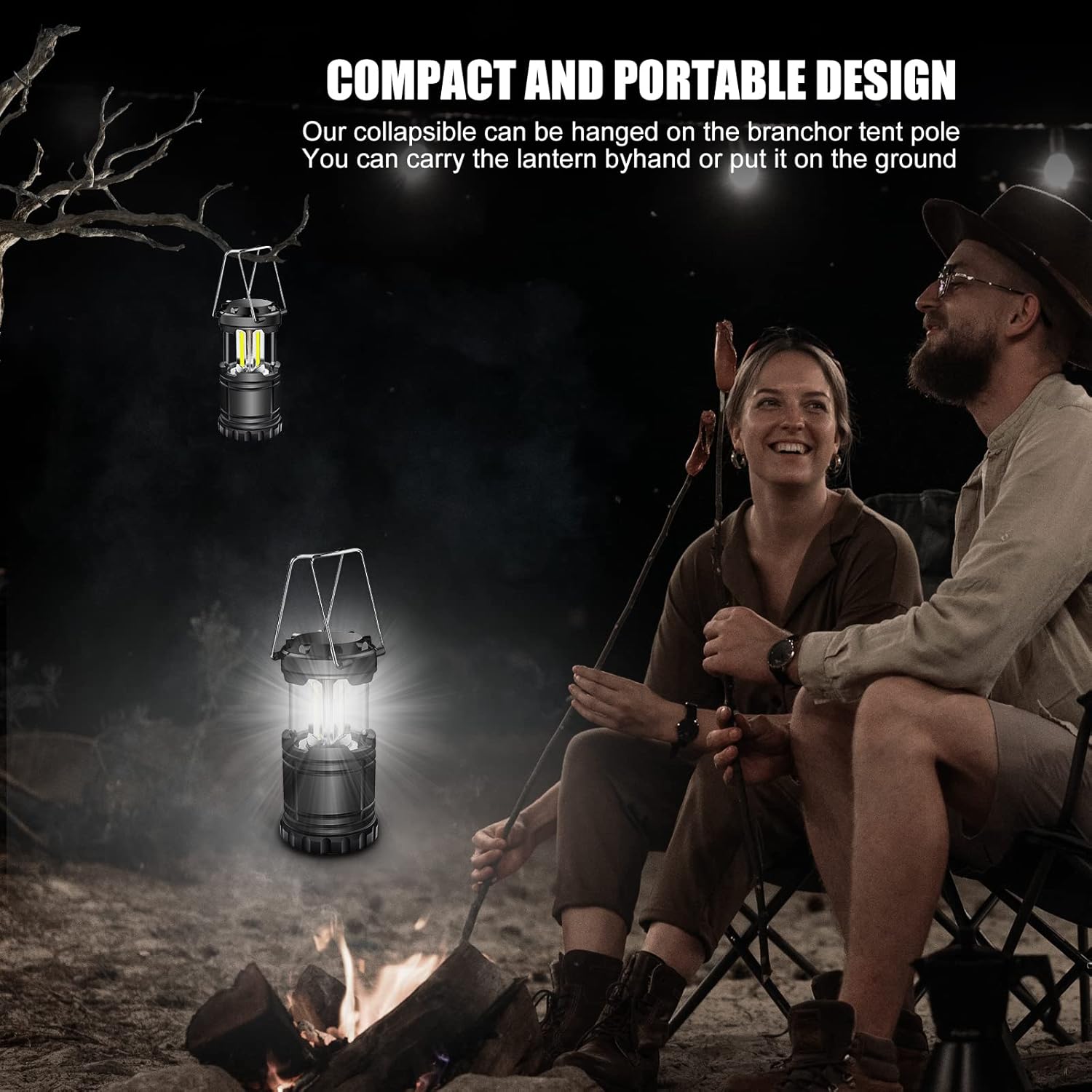 EXTRASTAR 2 Pack LED Battery Operated Lights, Portable Survival Battery Powered Lamp, Waterproof Camping Lantern, Suitable for Hurricane, Emergency, Storm, Outages, Outdoor Collapsible Lanterns, Black