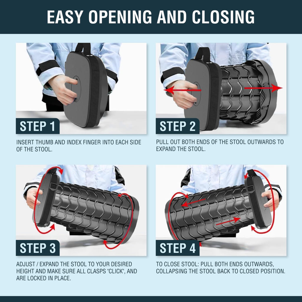 NUMANU 2025 Upgraded Square Collapsible Stool & 3IN1 Cushioned Carry Bag, Adjustable Height Folding Stool, Telescopic Camping Chair Retractable Seat or Footrest for Outdoors & Travel, 18" Max 620lbs