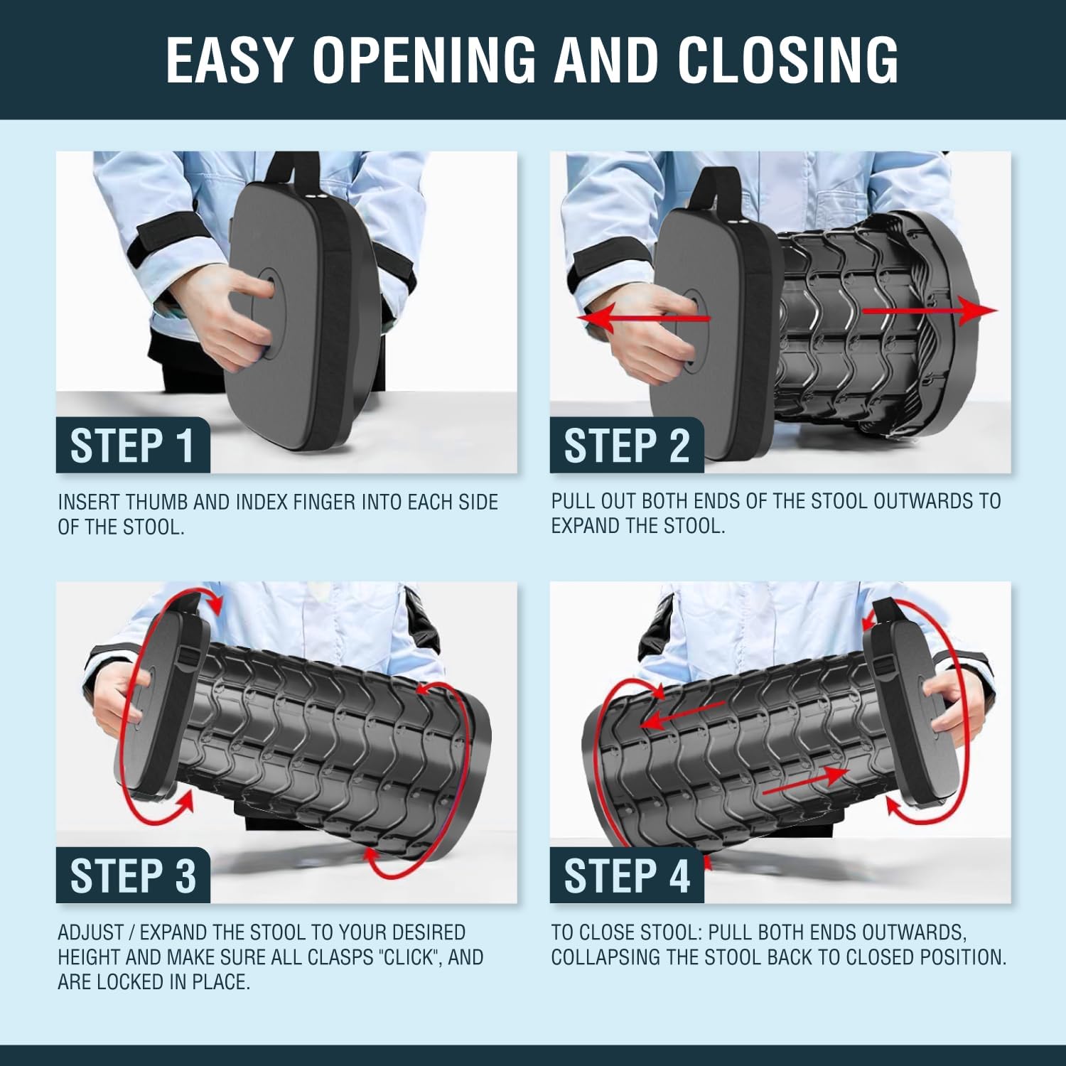 NUMANU 2025 Upgraded Square Collapsible Stool & 3IN1 Cushioned Carry Bag, Adjustable Height Folding Stool, Telescopic Camping Chair Retractable Seat or Footrest for Outdoors & Travel, 18" Max 620lbs