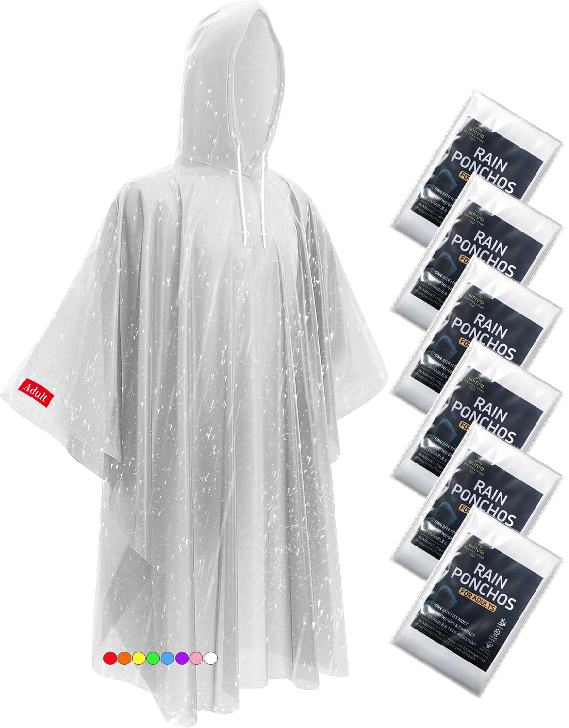 Hitituto Rain Ponchos for Adults - Extra Long Emergency Poncho with Hood, 6/12/24 Family Pack Raincoat, Home Survival Kits