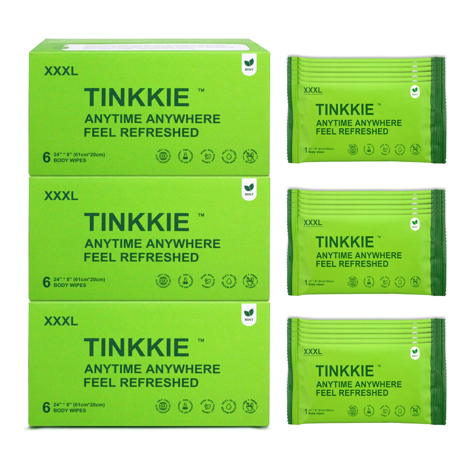 5X Larger Extra Large Body Wipes for Bathing No Rinse 6 Pack, Cooling Travel Pack for Outdoors Sports, Portable Disposable Body Cleansing Towelettes, Great for Gym, Camping