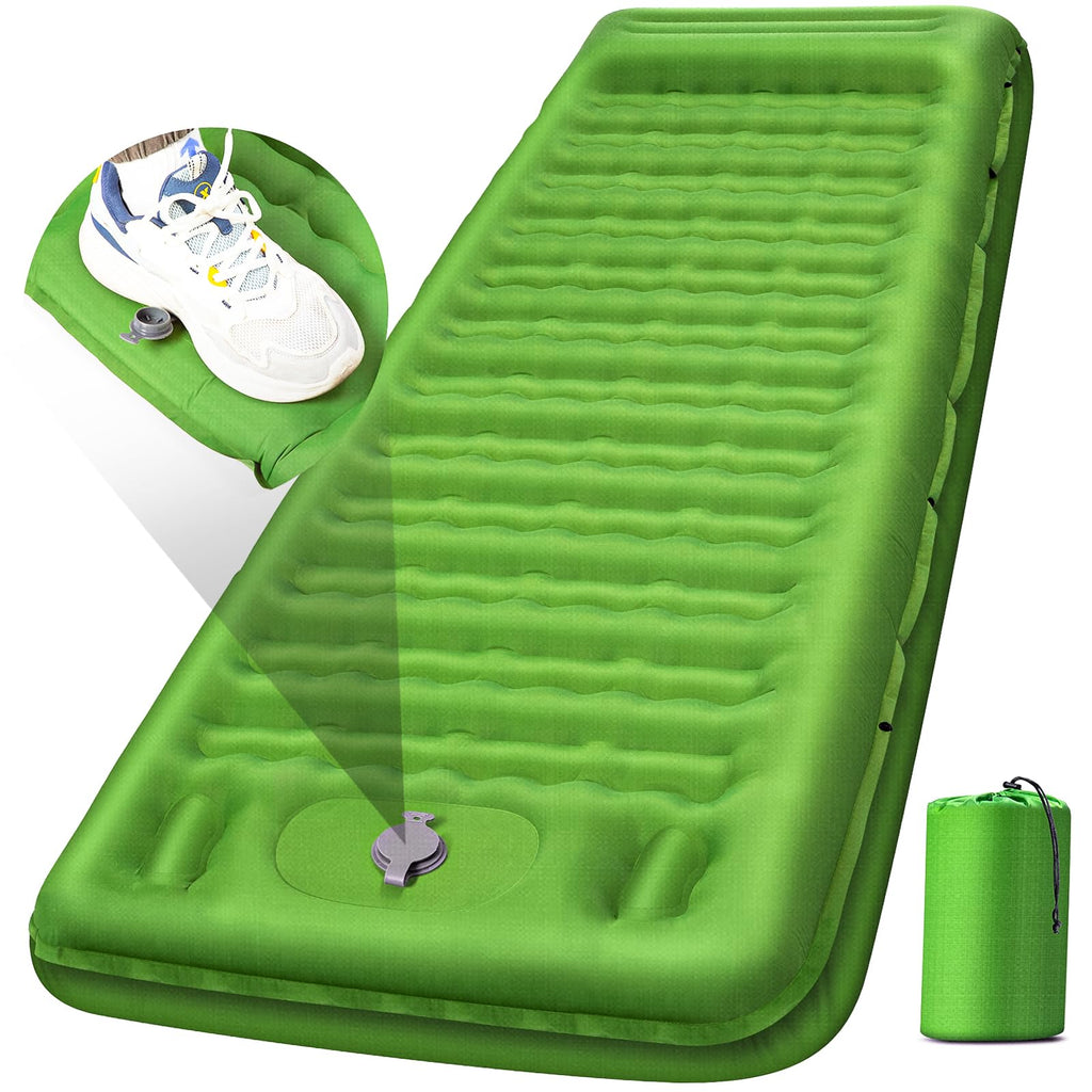 Camping Sleeping Pad, Extra Thick 5 Inch Camping Mat with Pillow Built-in Foot Pump Inflatable Sleeping Pads Compact for Camping Backpacking Hiking Traveling Tent