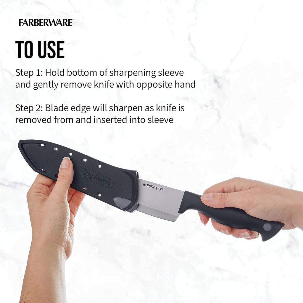 Farberware Edgekeeper 6-Inch Chef Knife with Self-Sharpening Blade Cover, High Carbon-Stainless Steel Kitchen Knife with Ergonomic Handle, Razor-Sharp Knife, Black
