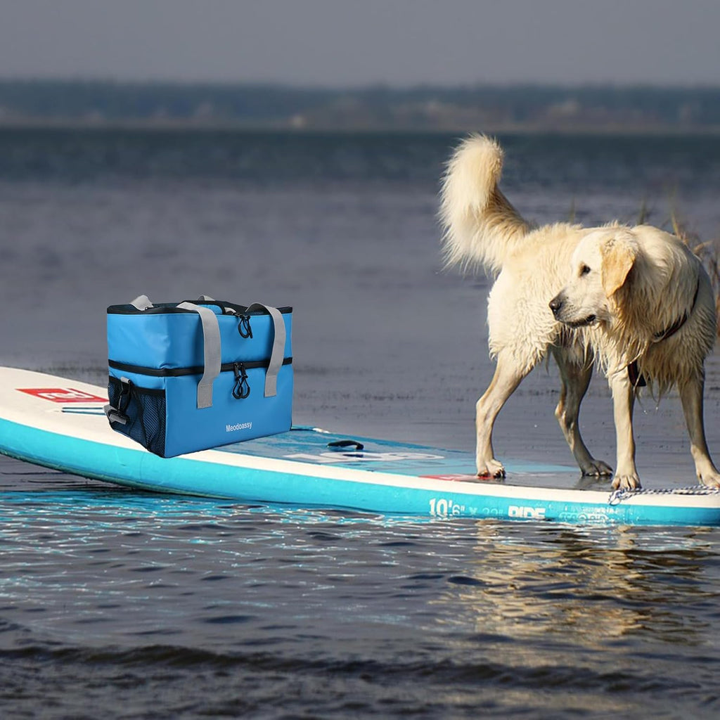 Paddle Board Cooler Waterproof,26L SUP Paddleboard Cooler Deck Bag fits 42 Cans,2 Compartments Paddle Board Accessories for Kayaking,Beach, Camping(Blue)