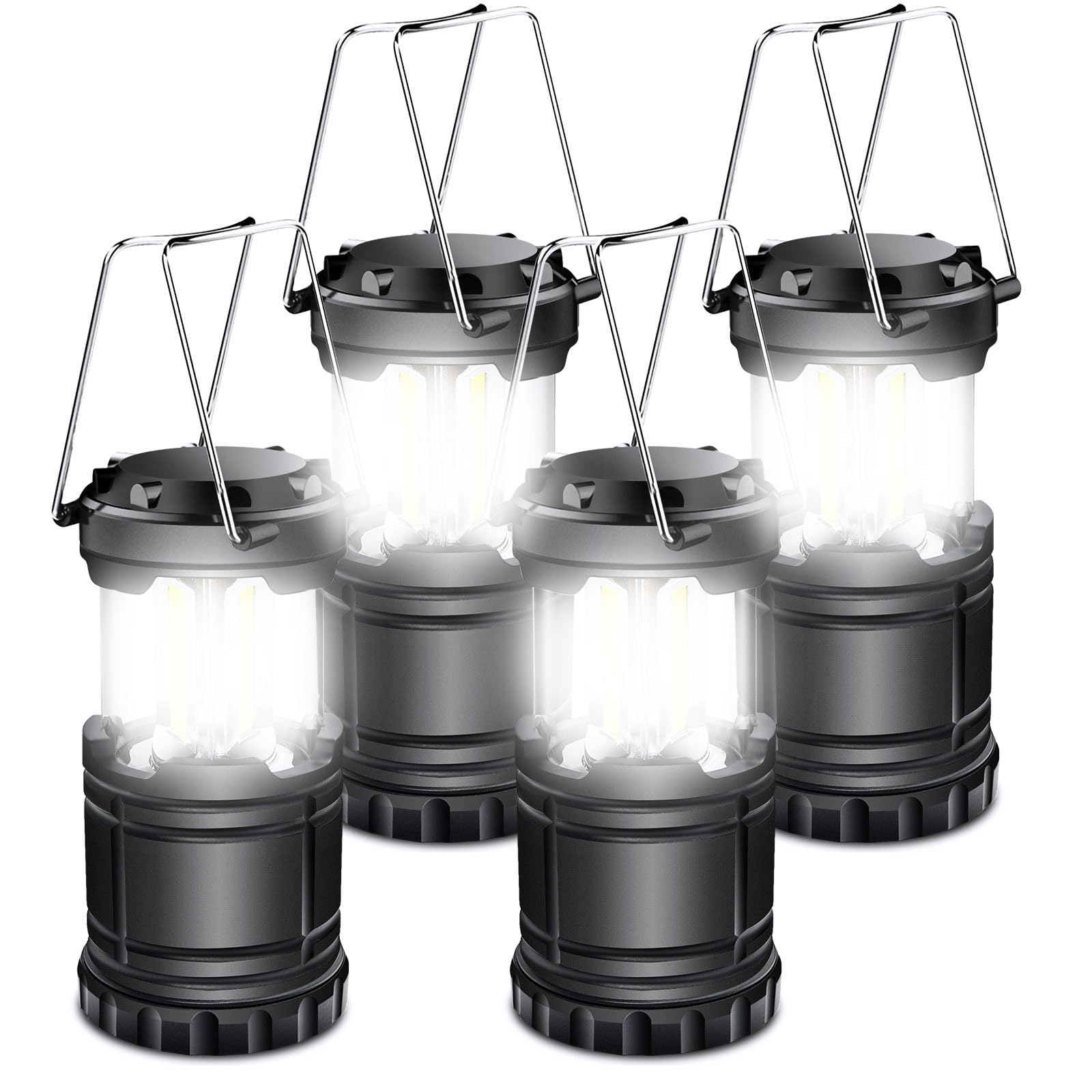 EXTRASTAR 2 Pack LED Battery Operated Lights, Portable Survival Battery Powered Lamp, Waterproof Camping Lantern, Suitable for Hurricane, Emergency, Storm, Outages, Outdoor Collapsible Lanterns, Black