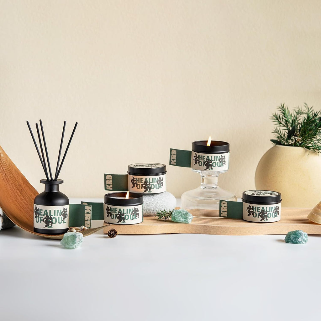 KRD Series Scented Candles 4 Pack, 90g Lightweight Tins, 20H Burn Each, Portable Soy Wax Travel Candles for Camping Backpack Vacation, 4 Scents