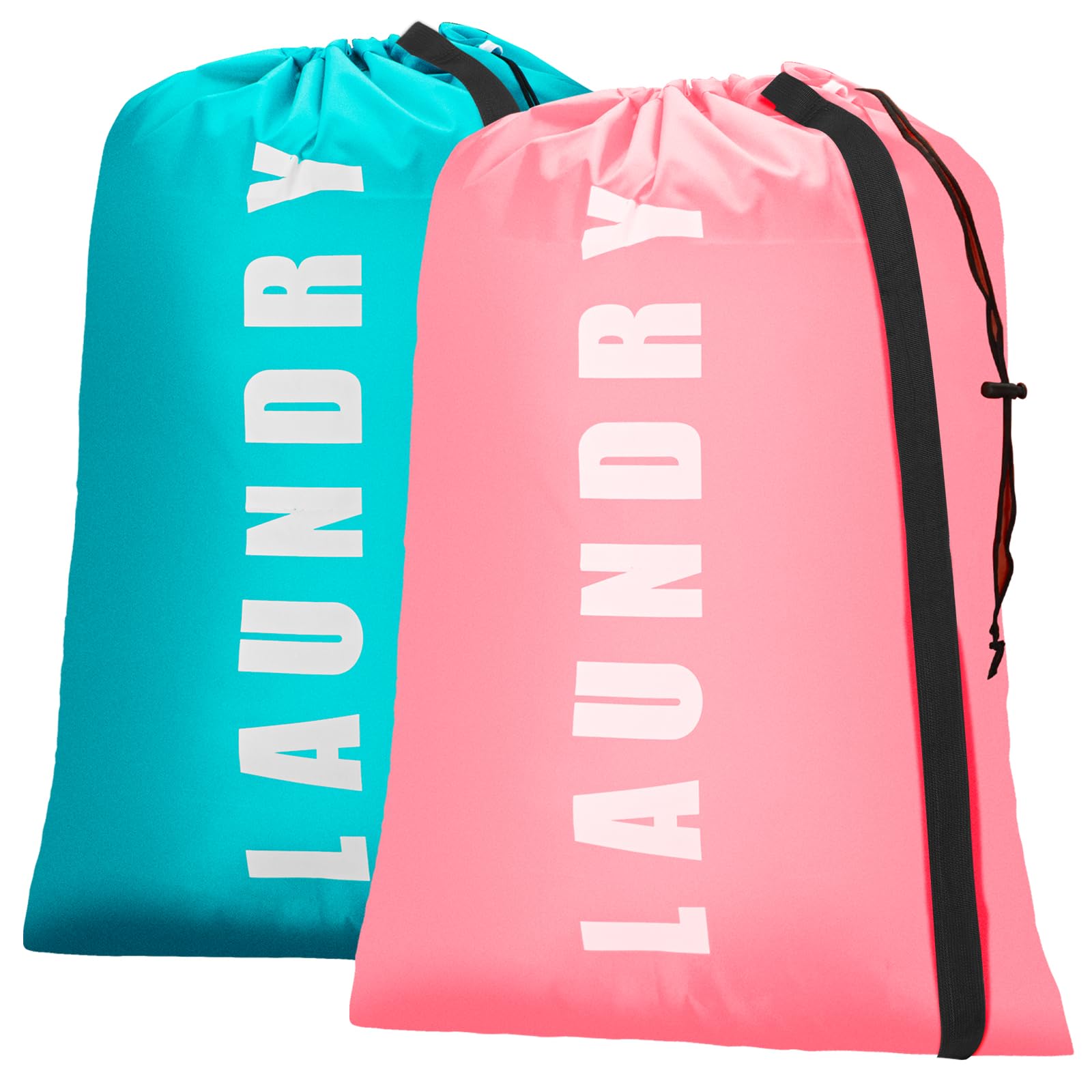 Laundry Bag,2 Pack Travel Laundry Bags for Dirty Clothes,Large Laundry Bags for Camping & Traveling,Dirty Clothes Travel Bag,24" x 36" (Cyan + Gray)