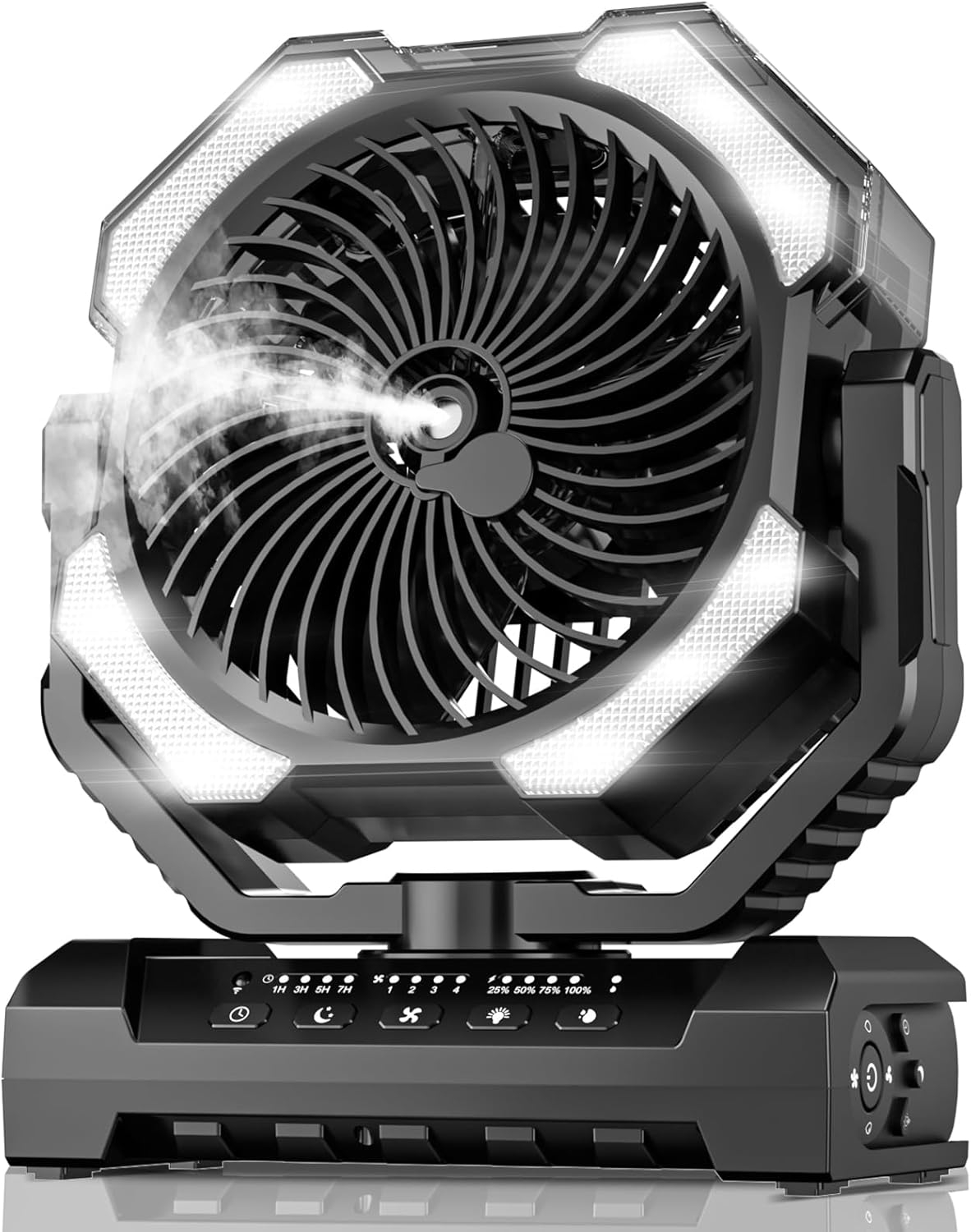 Misting Fan Portable with 250ml Water Tank, 24000mAh Rechargeable Cooling Fans for Outside, Outdoor Water Misters with 2 Mist Modes, Remote Control Camping Fan with Timer for Beach, Patios, Tents