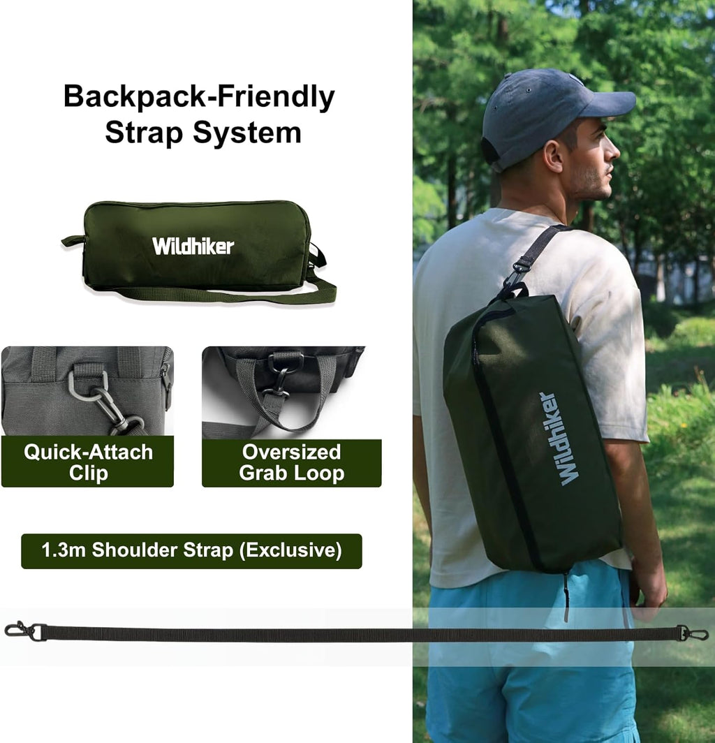 Wildhiker Portable High Back Folding Camping Chairs – Compact with Dual Sitting Modes, Pillow, Arm Pads and Side Pockets – Lightweight Chair for Motorcycle, RV, Festival, Travel – Green