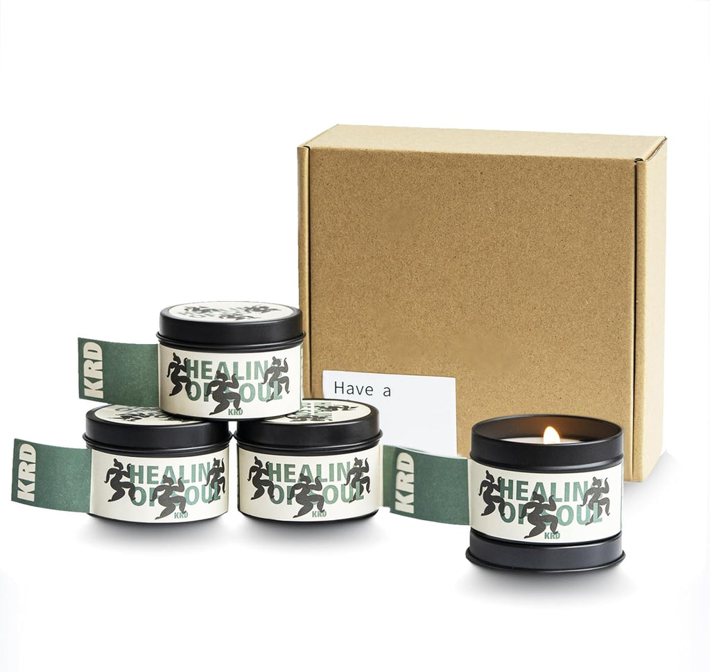 KRD Series Scented Candles 4 Pack, 90g Lightweight Tins, 20H Burn Each, Portable Soy Wax Travel Candles for Camping Backpack Vacation, 4 Scents