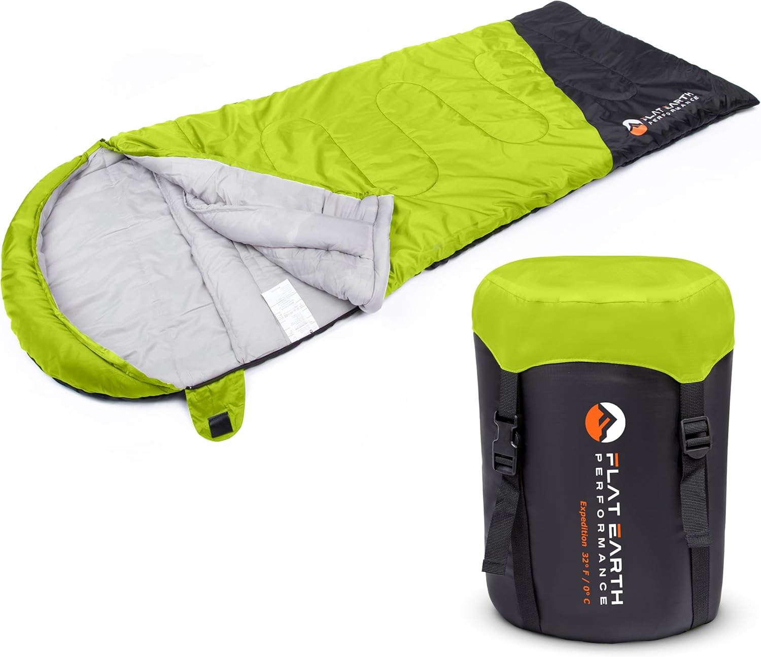 Expedition Sleeping Bag with Compression Sack – 32°F/0°C for Teens/Adults Up to 6'2", Lightweight, Water-Resistant, Backpacking Sleeping Bag for Camping, Hiking