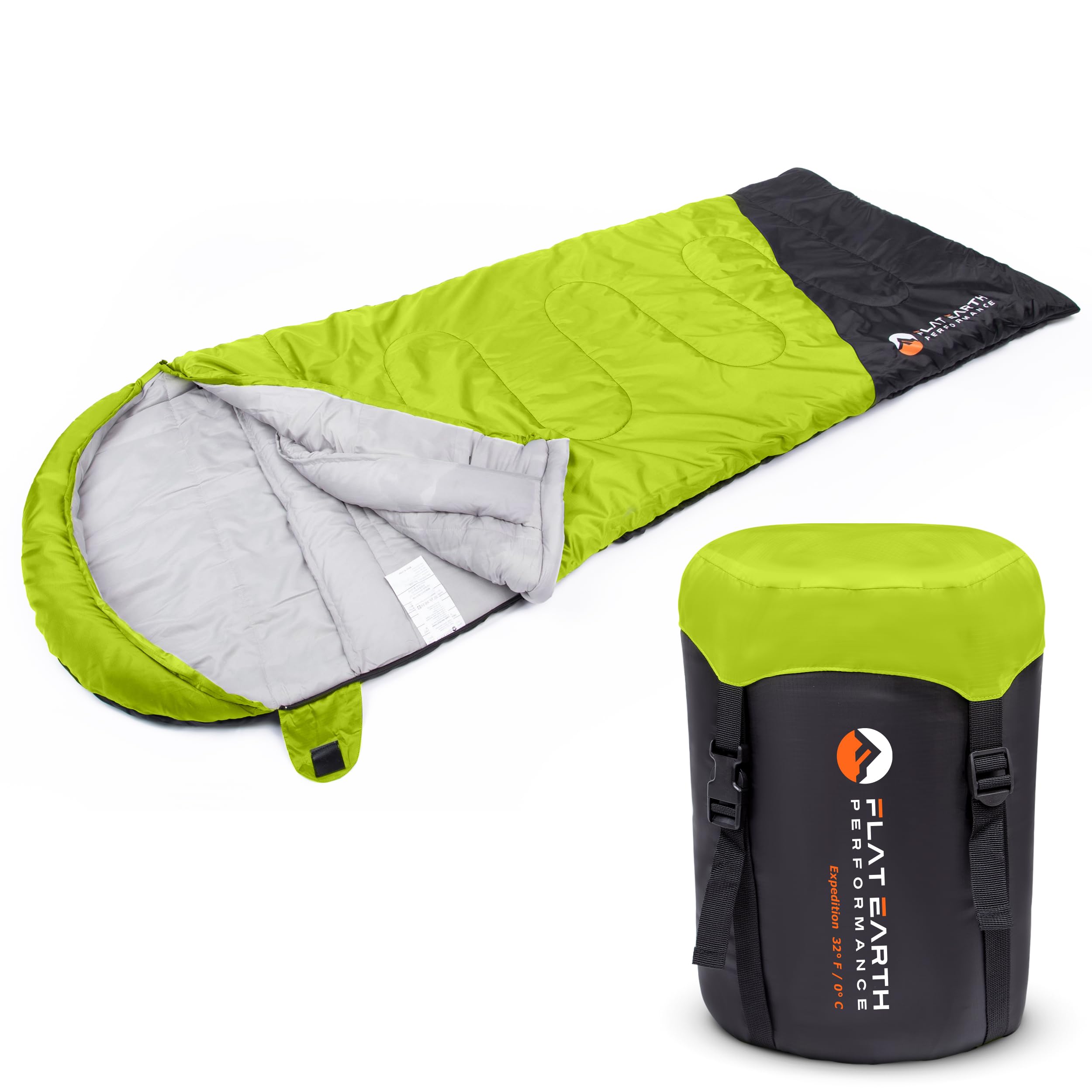 Expedition Sleeping Bag with Compression Sack – 32°F/0°C for Teens/Adults Up to 6'2", Lightweight, Water-Resistant, Backpacking Sleeping Bag for Camping, Hiking