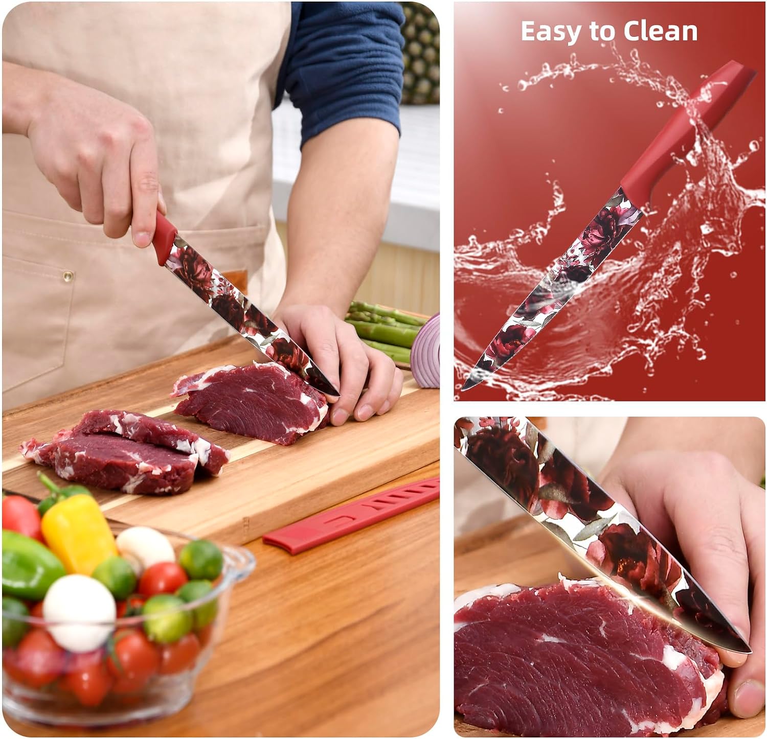 UPTRUST Knife Set, 12-piece Kitchen Knife Set Nonstick Coated, Professional Kitchen Cutlery Set for Chef, Cooking, Camping, Outdoor, Gift