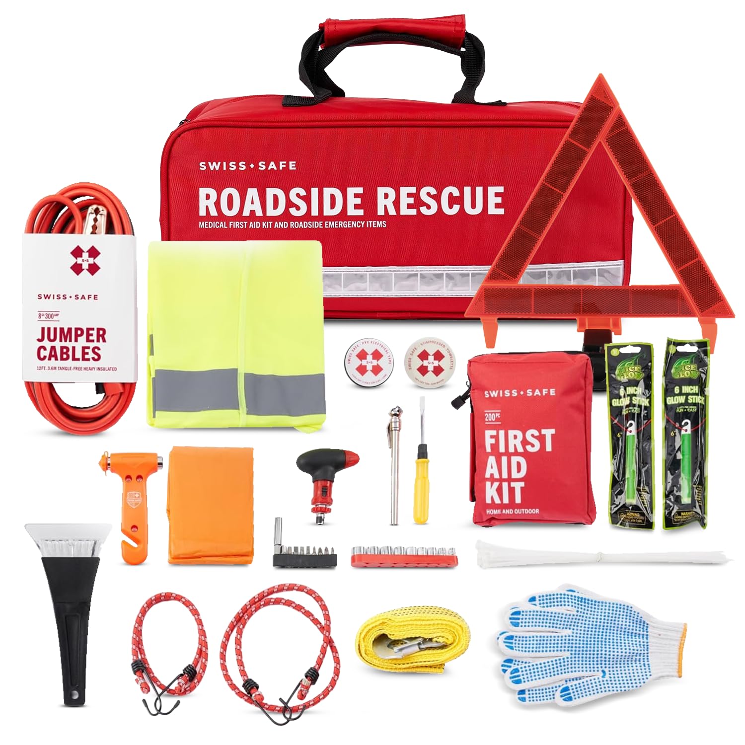 Swiss Safe 2-in-1 First Aid Kit for Car, Travel & Home, Businesses - Bonus Mini Kit for Medical Emergency Aid, Survival, Camping - FSA & HSA Eligible - 348 Pcs, Large Hardcase FAK