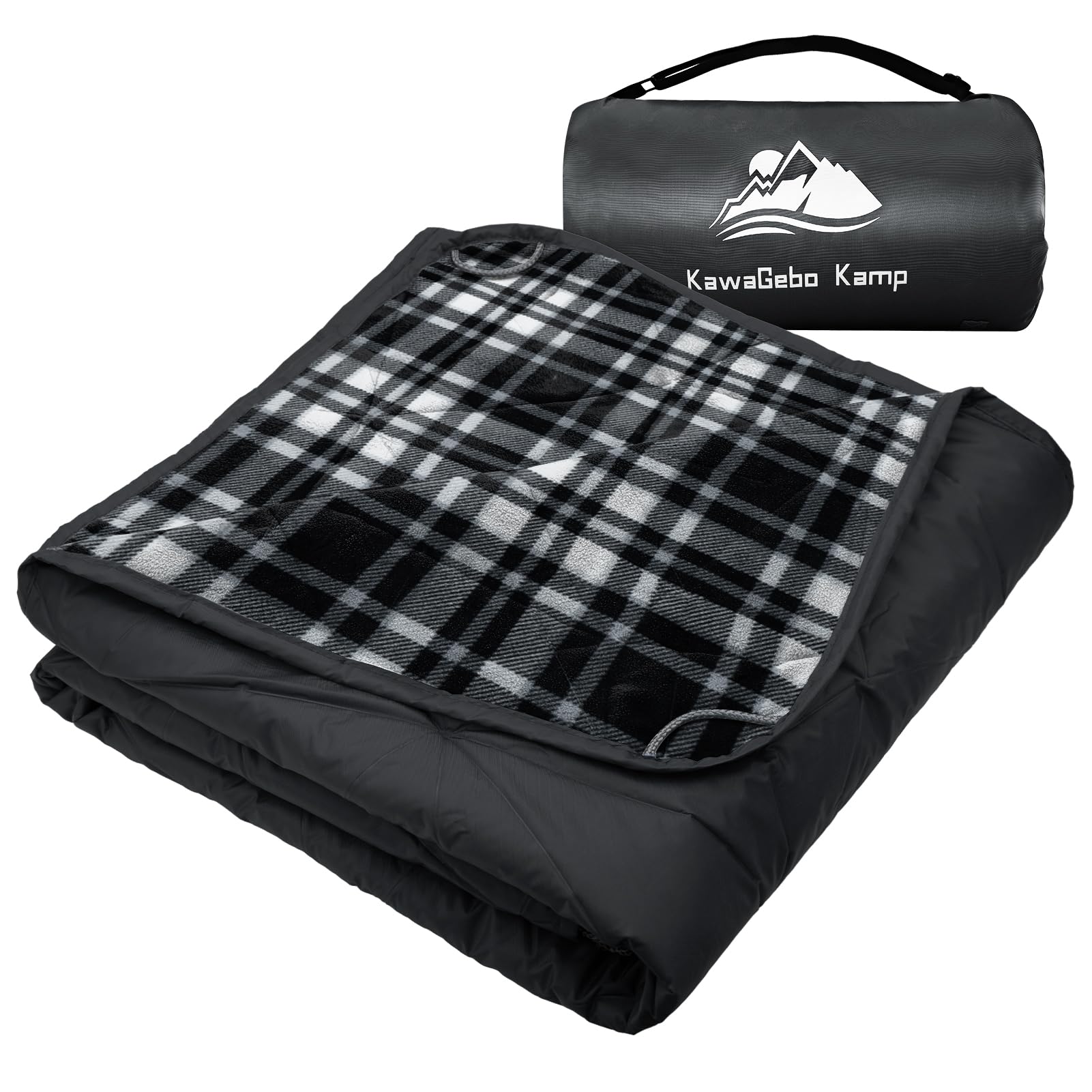 Outdoor Waterproof Blanket, Foldable Fleece Stadium Blanket for Outdoor Sports Event, Camping, Car, Pet, Picnics - Windproof, Wearable, Machine Washable 80" x 58" (Black Gray)