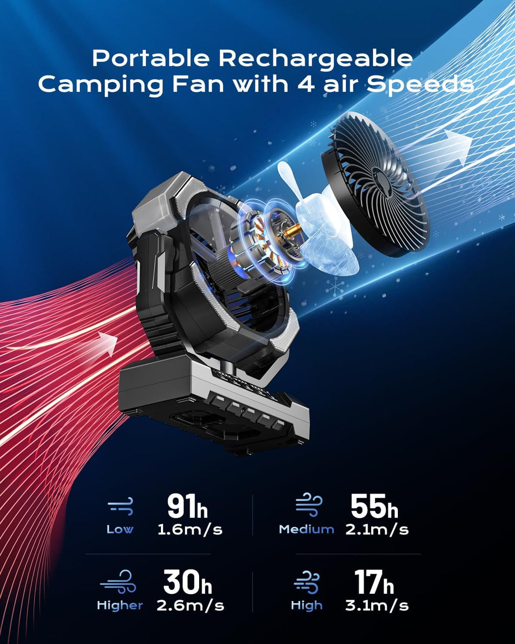 Misting Fan Portable with 250ml Water Tank, 24000mAh Rechargeable Cooling Fans for Outside, Outdoor Water Misters with 2 Mist Modes, Remote Control Camping Fan with Timer for Beach, Patios, Tents