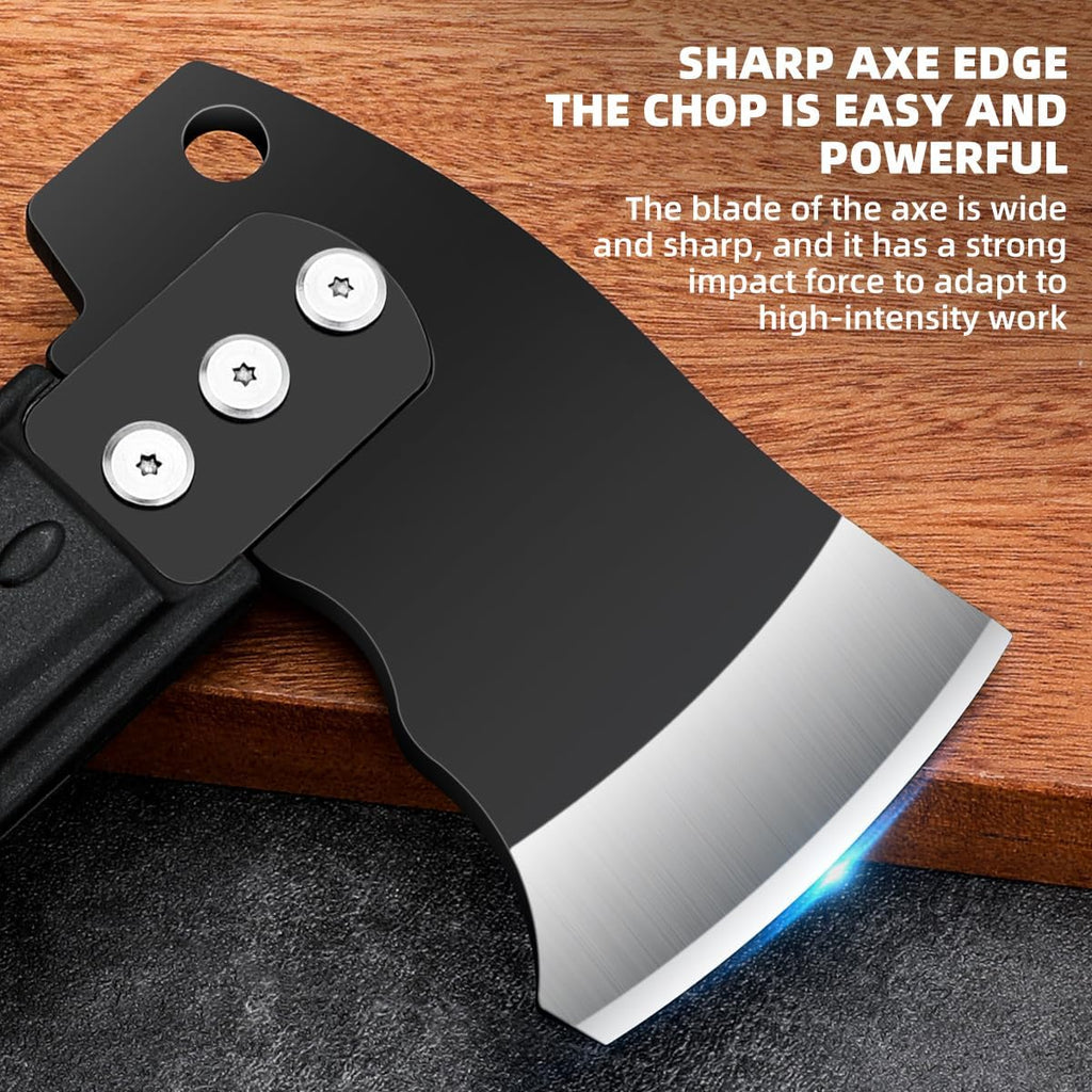 Multifunctional Hammer Head Axe Survival Tactical Tool - Folding Saw, Flintstone Whistle with Axe Sheath - Camping Hatchet for Outdoor Hiking