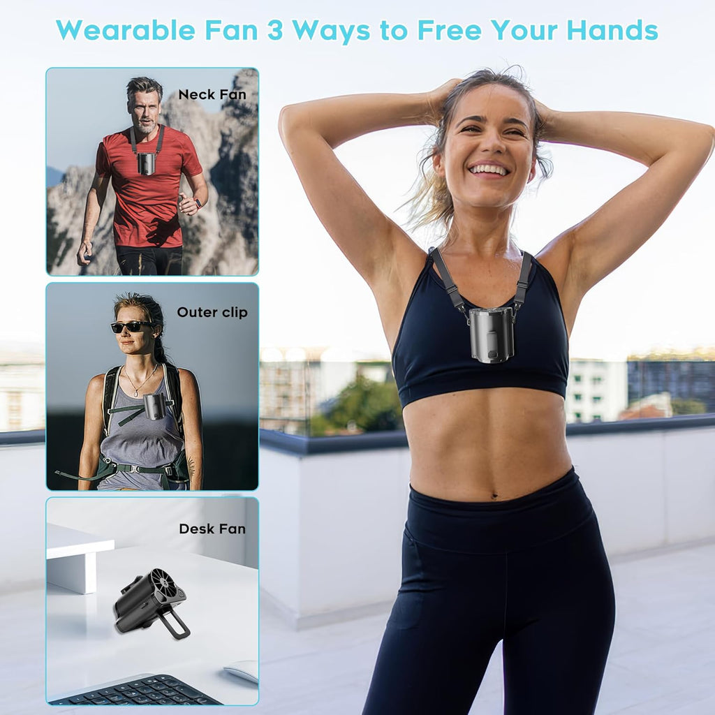 Portable Waist Fan 10000mAh Rechargeable Battery w/LED Display with 5 Speeds 12000RPM Strong Airflow Low Noise Hands-Free Clip on Wearable Belt Fan For Outdoor Camping Traveling Black
