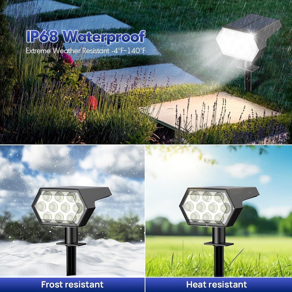 Kaxiida Solar Spot Lights Outdoor Waterproof IP68, 3 Modes & 25% Larger Panel Upgrade Pro Max 92 LED Solar Landscape Lights for Yard Pathway Patio Garden Decor (Cold White,4 Pack)